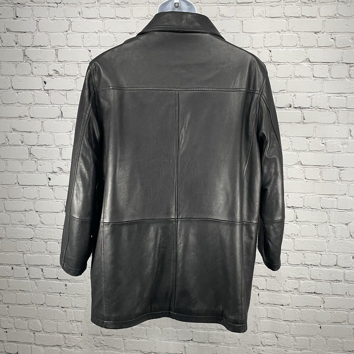 Excelled Black Soft Leather 4 Button Collared Long Lined Jacket Medium M *rip