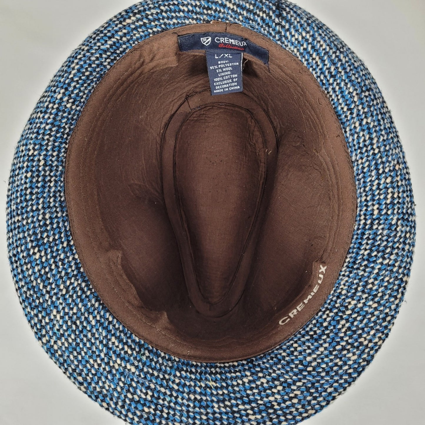 Cremieux Blue & Black Woven Cotton Lined Fedora Hat Size Large L/XL