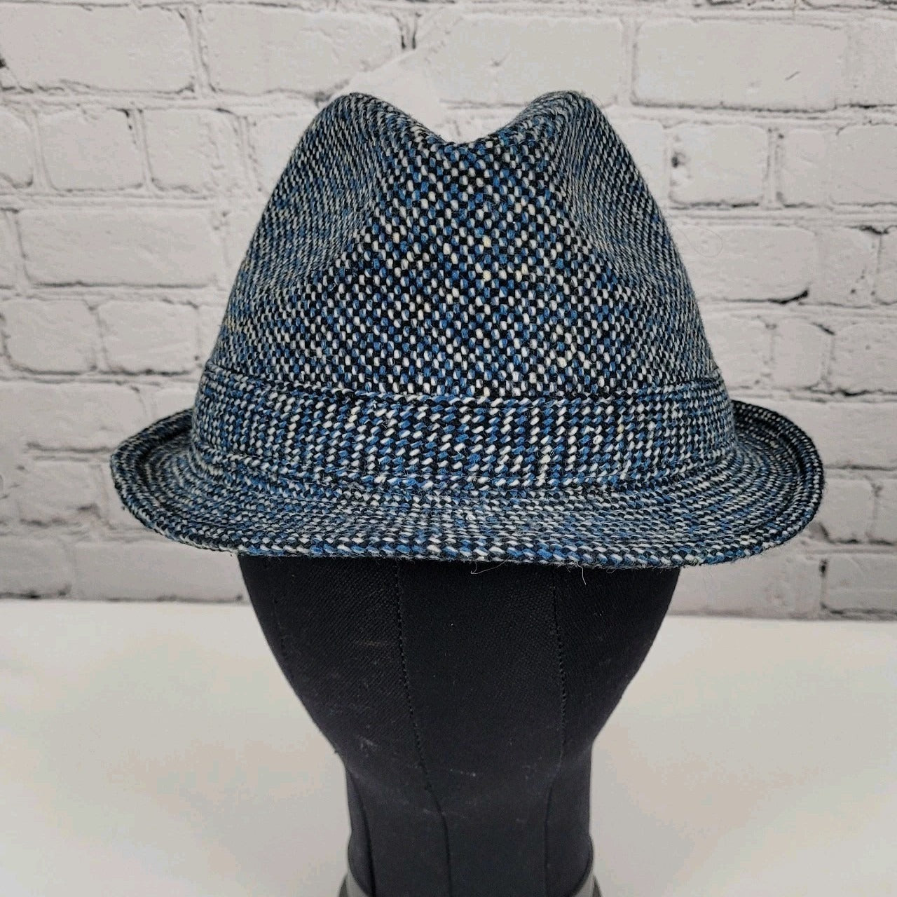 Cremieux Blue & Black Woven Cotton Lined Fedora Hat Size Large L/XL