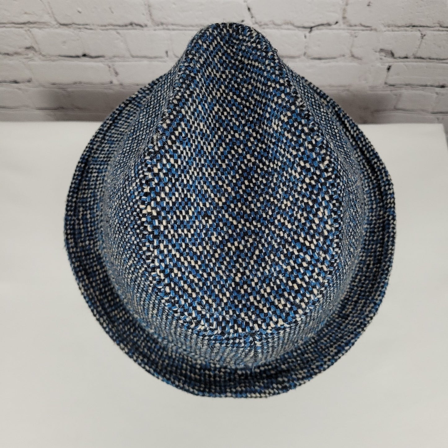 Cremieux Blue & Black Woven Cotton Lined Fedora Hat Size Large L/XL