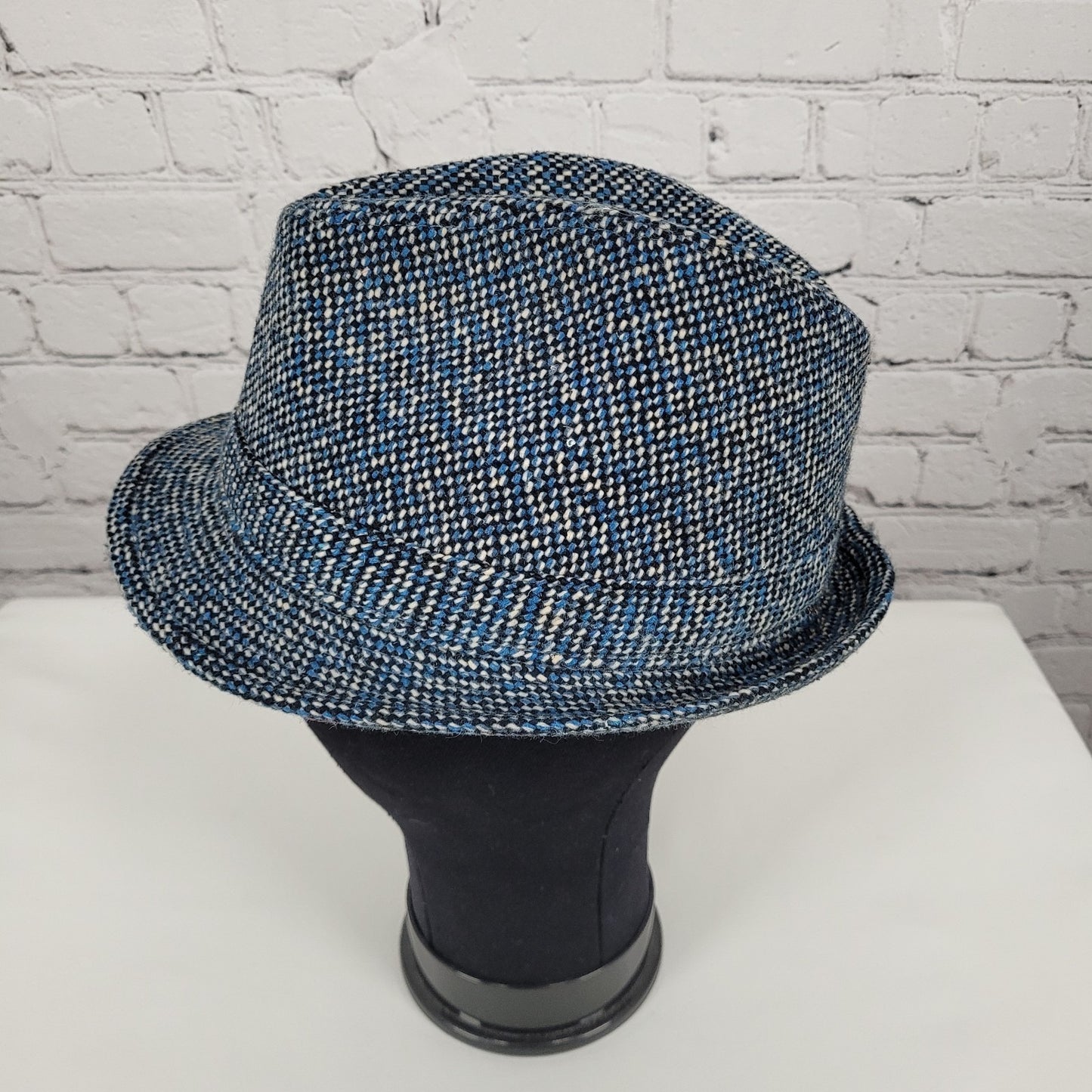 Cremieux Blue & Black Woven Cotton Lined Fedora Hat Size Large L/XL