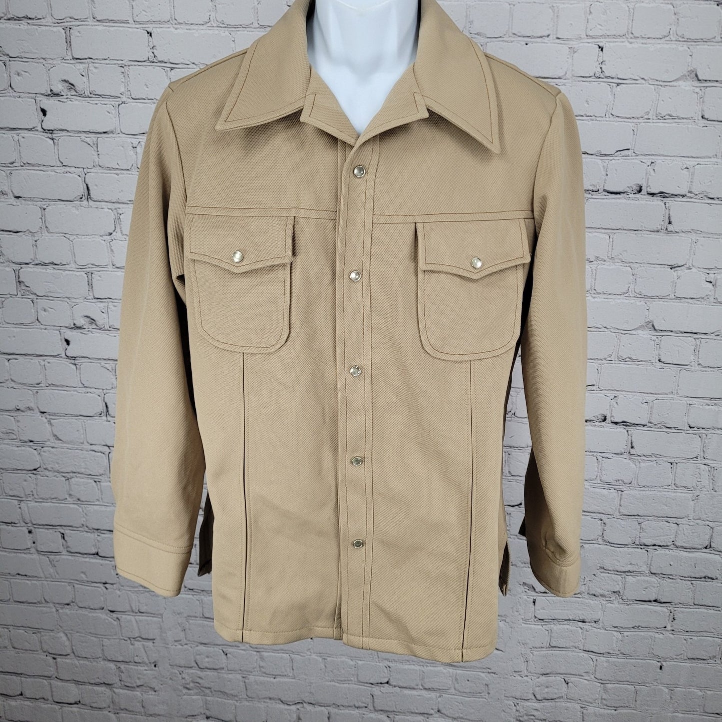 VTG Farah Tan Western Cowboy Pearl Snap Long Sleeve Collared Heavy Shirt 44R