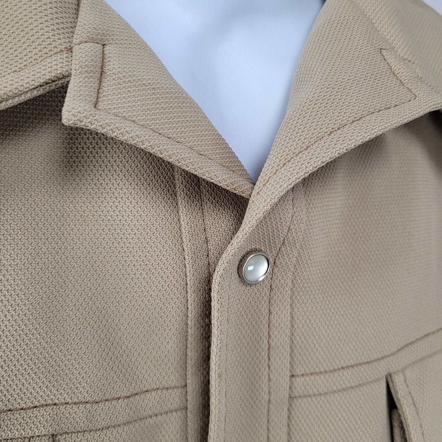 VTG Farah Tan Western Cowboy Pearl Snap Long Sleeve Collared Heavy Shirt 44R