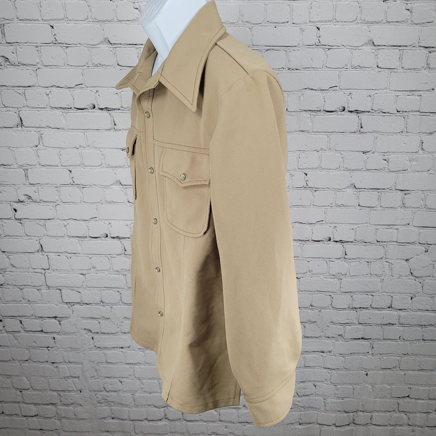 VTG Farah Tan Western Cowboy Pearl Snap Long Sleeve Collared Heavy Shirt 44R