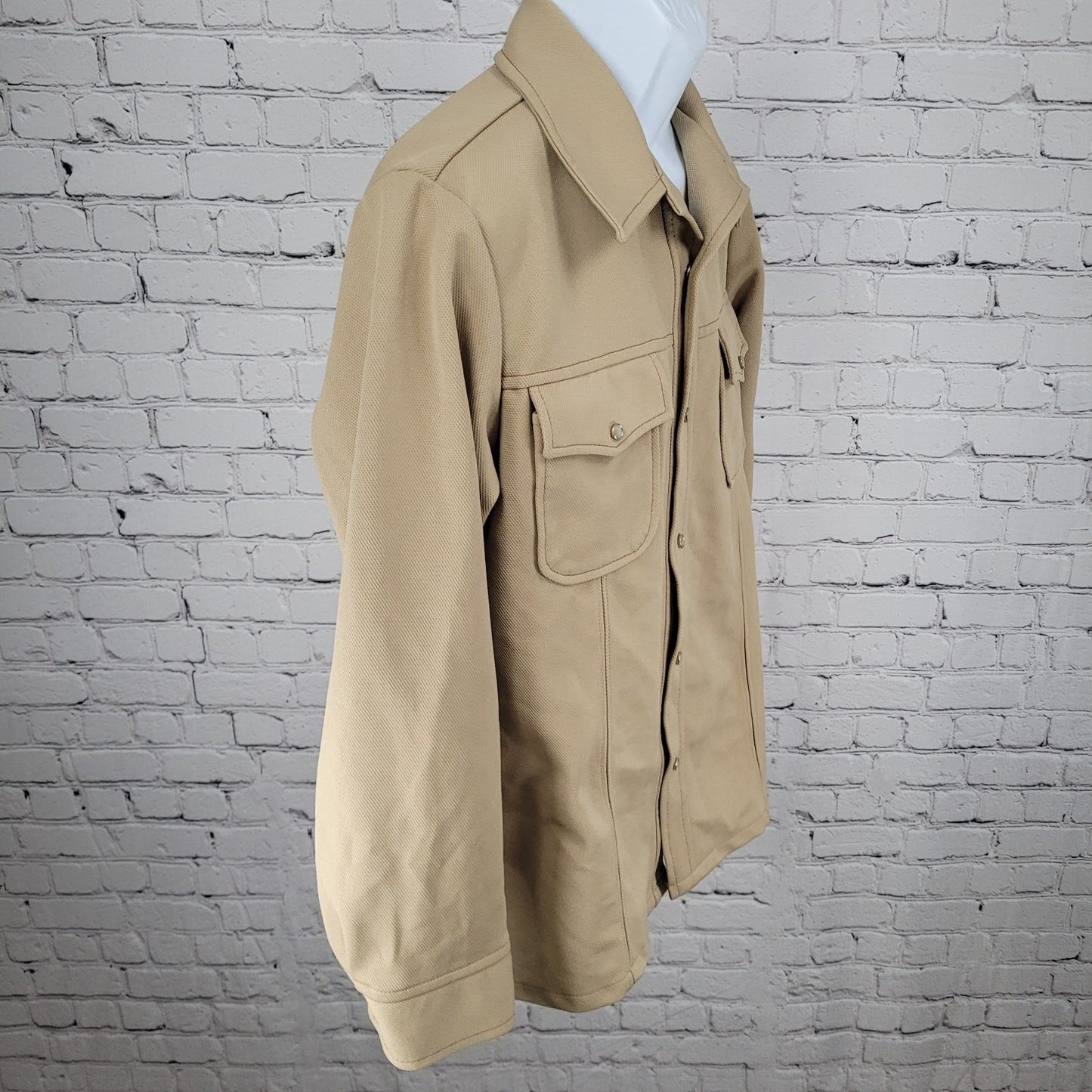 VTG Farah Tan Western Cowboy Pearl Snap Long Sleeve Collared Heavy Shirt 44R