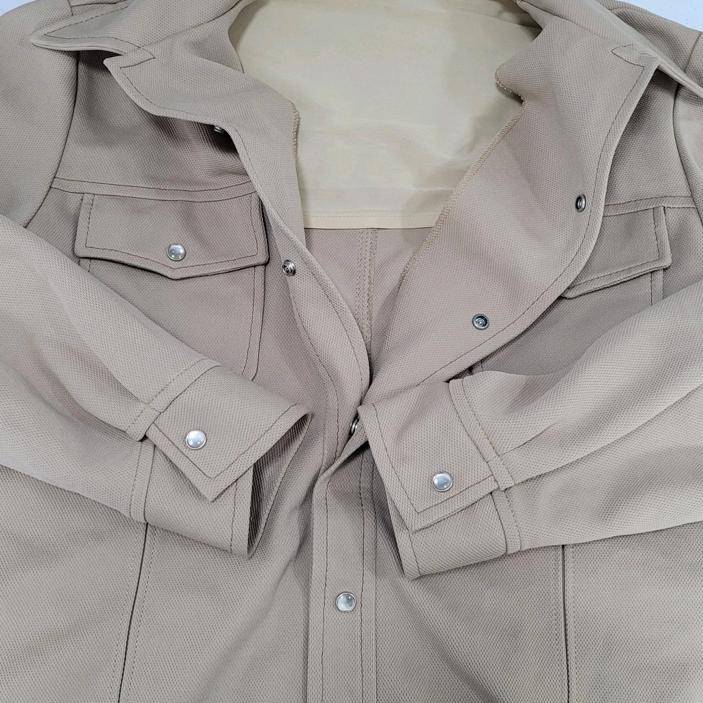 VTG Farah Tan Western Cowboy Pearl Snap Long Sleeve Collared Heavy Shirt 44R