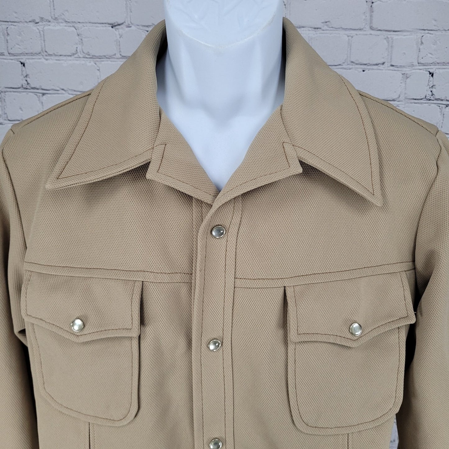 VTG Farah Tan Western Cowboy Pearl Snap Long Sleeve Collared Heavy Shirt 44R