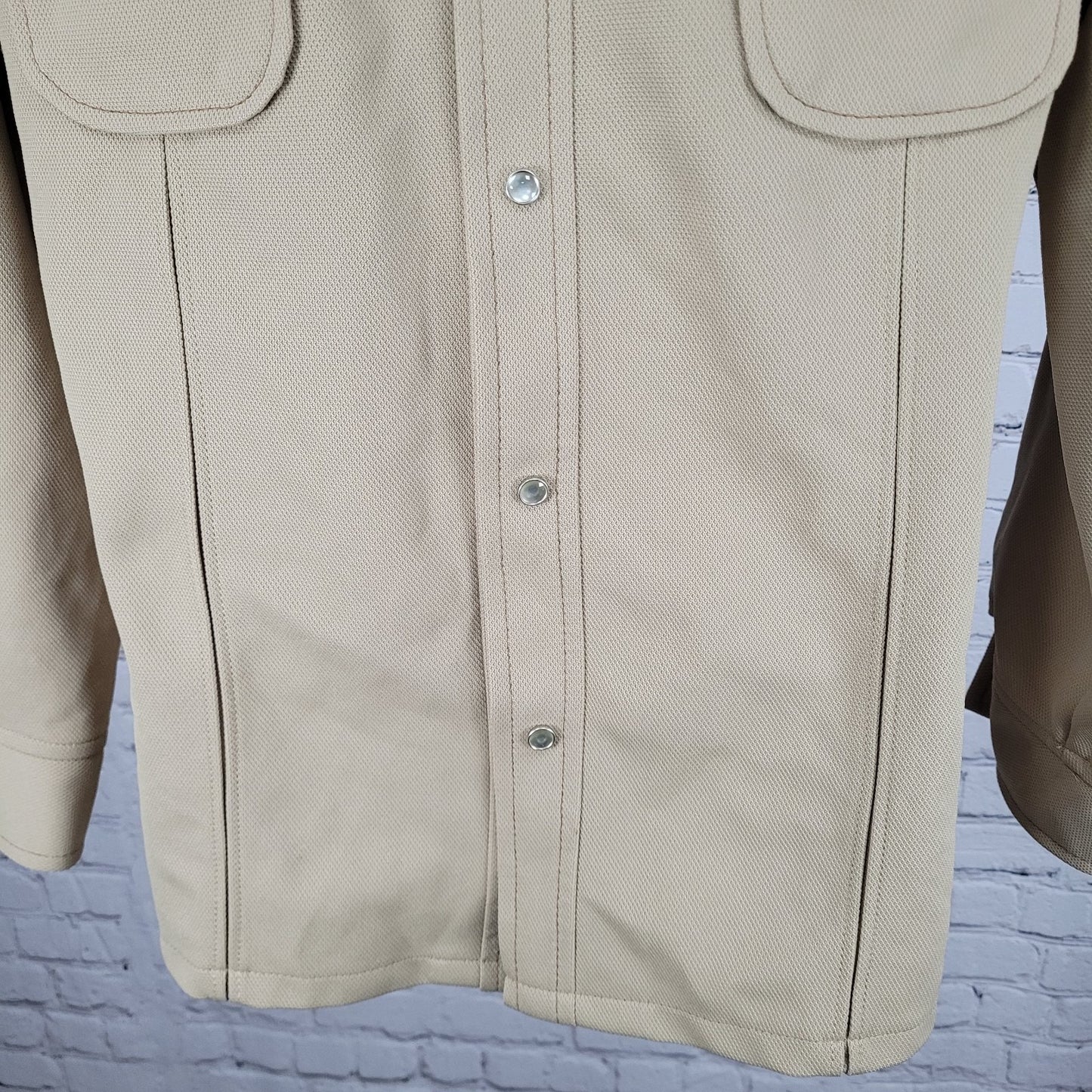 VTG Farah Tan Western Cowboy Pearl Snap Long Sleeve Collared Heavy Shirt 44R