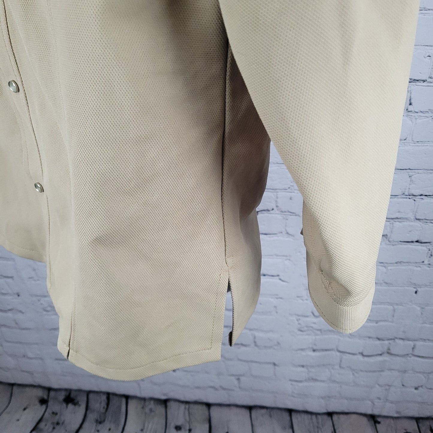 VTG Farah Tan Western Cowboy Pearl Snap Long Sleeve Collared Heavy Shirt 44R