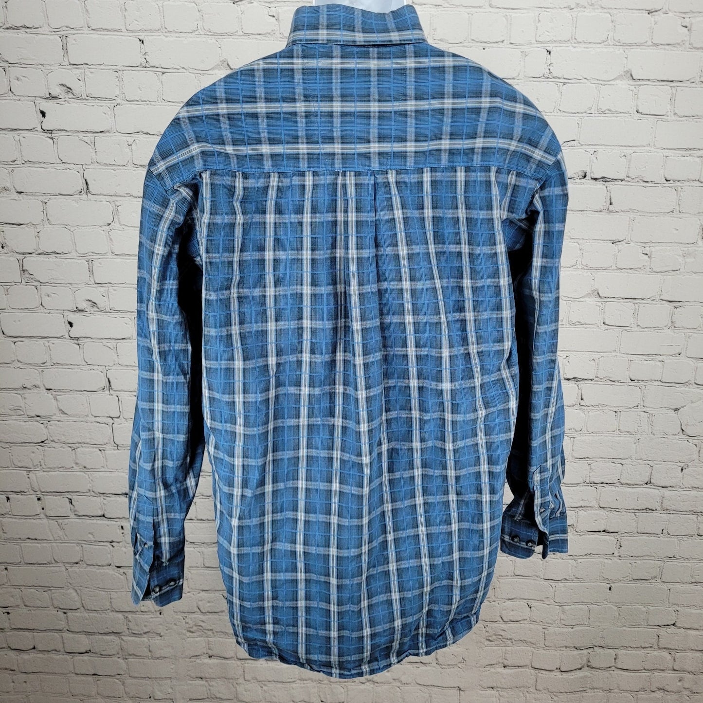 Wrangler George Straight Blue Plaid Cowboy Button Down Long Sleeve Shirt Size LT