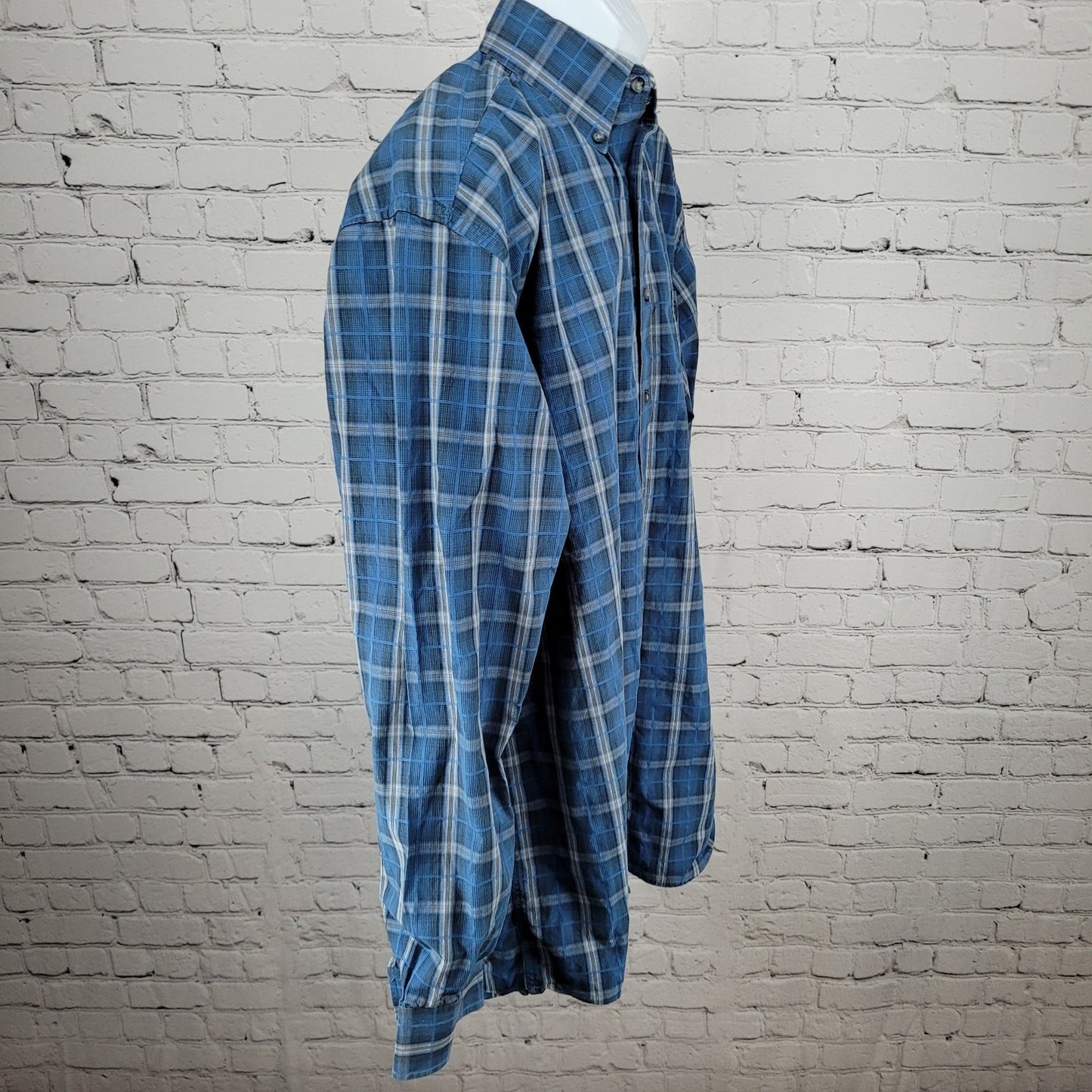 Wrangler George Straight Blue Plaid Cowboy Button Down Long Sleeve Shirt Size LT