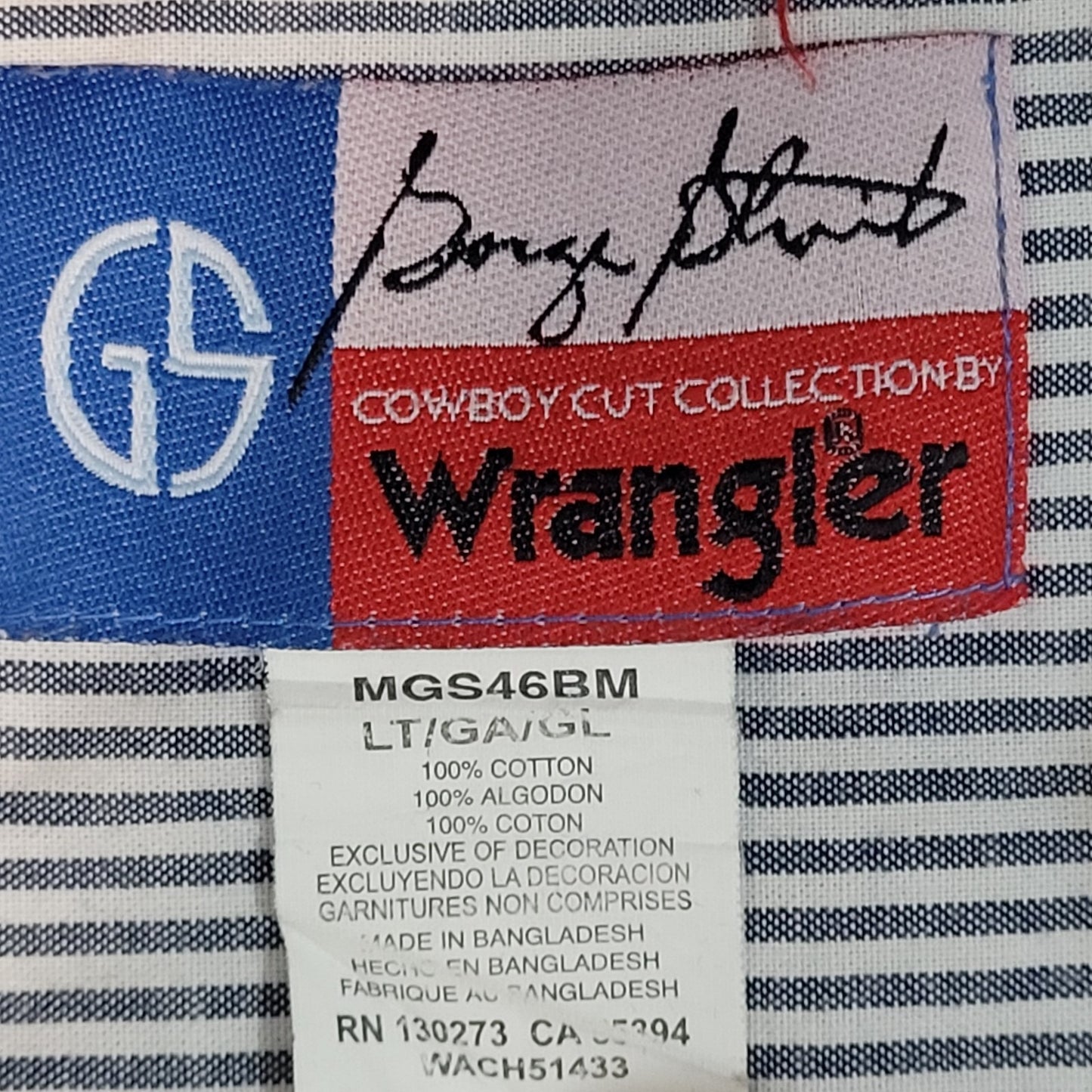 Wrangler George Straight Blue Plaid Cowboy Button Down Long Sleeve Shirt Size LT