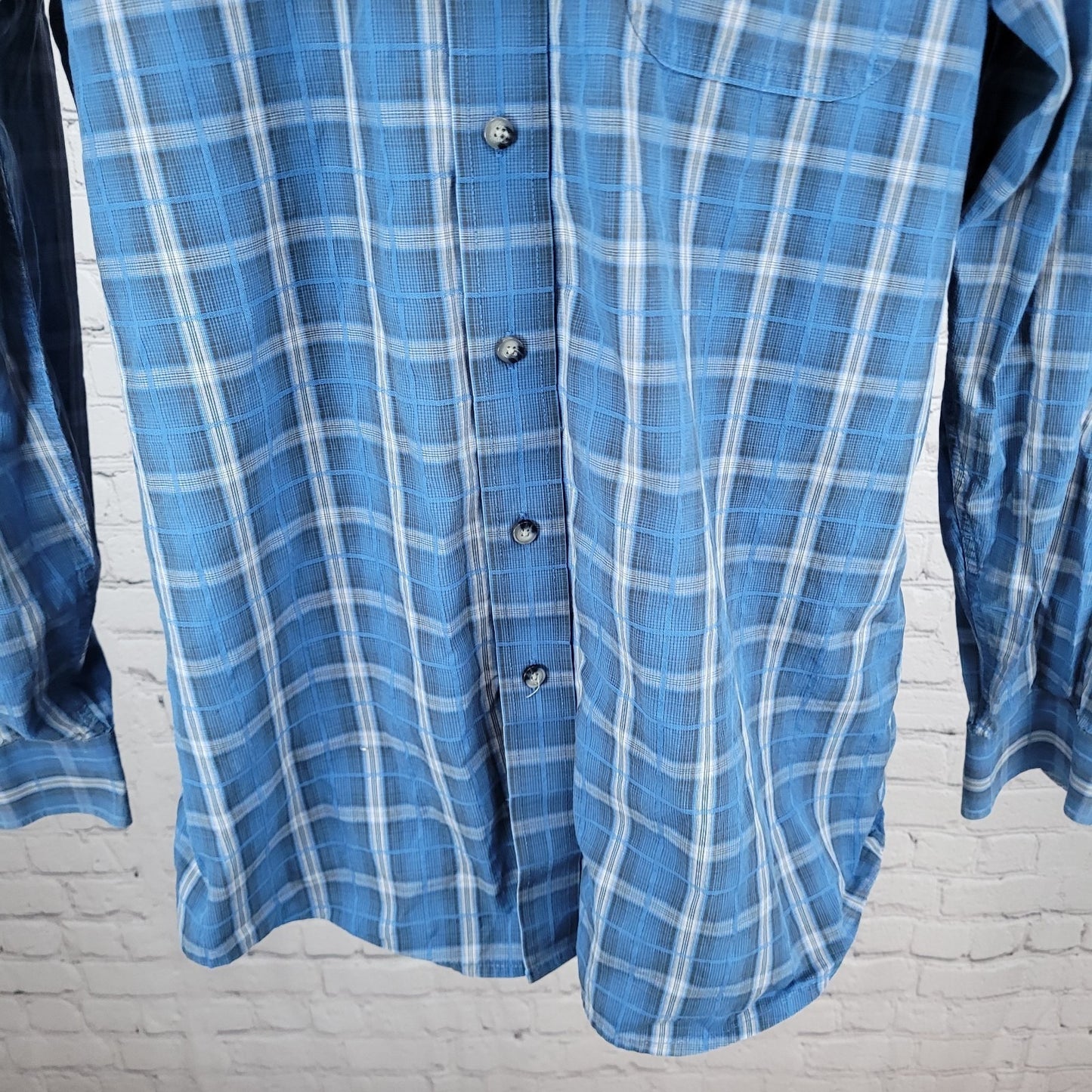 Wrangler George Straight Blue Plaid Cowboy Button Down Long Sleeve Shirt Size LT