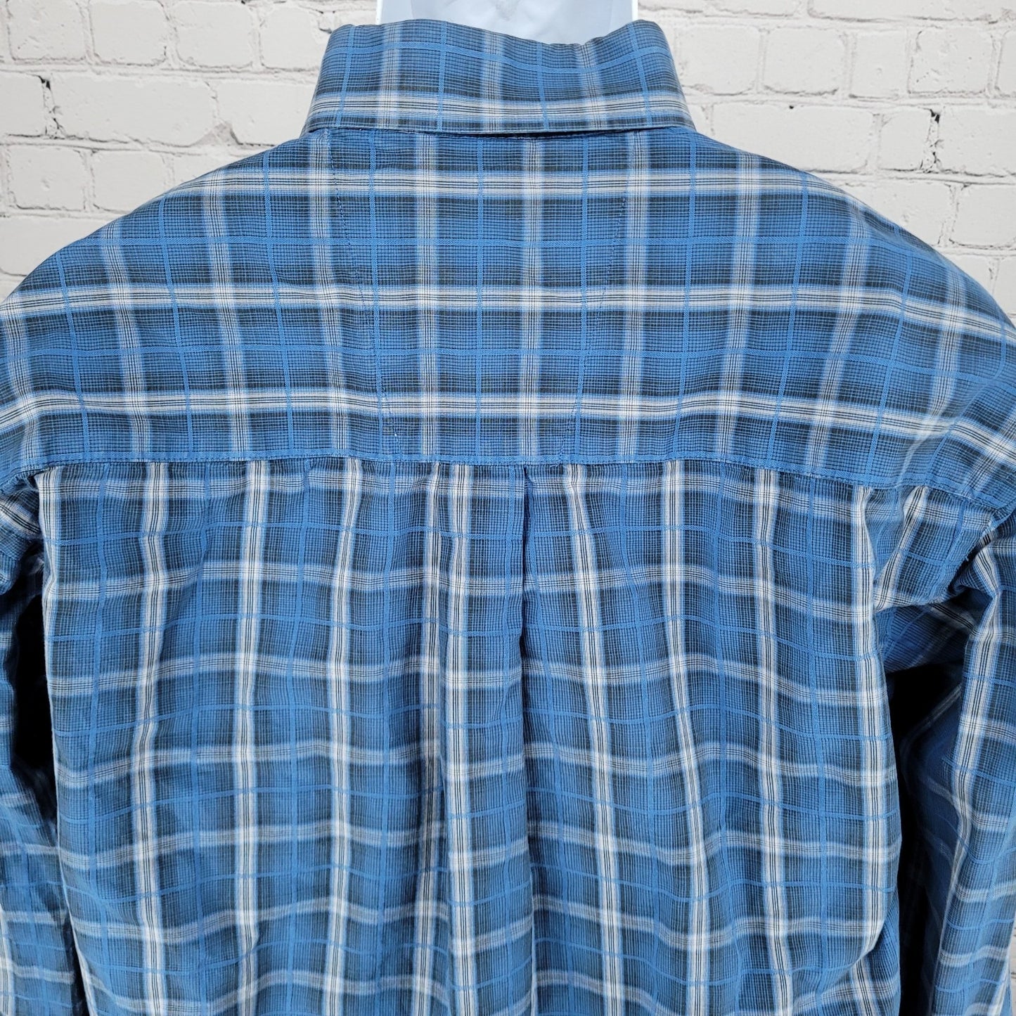 Wrangler George Straight Blue Plaid Cowboy Button Down Long Sleeve Shirt Size LT