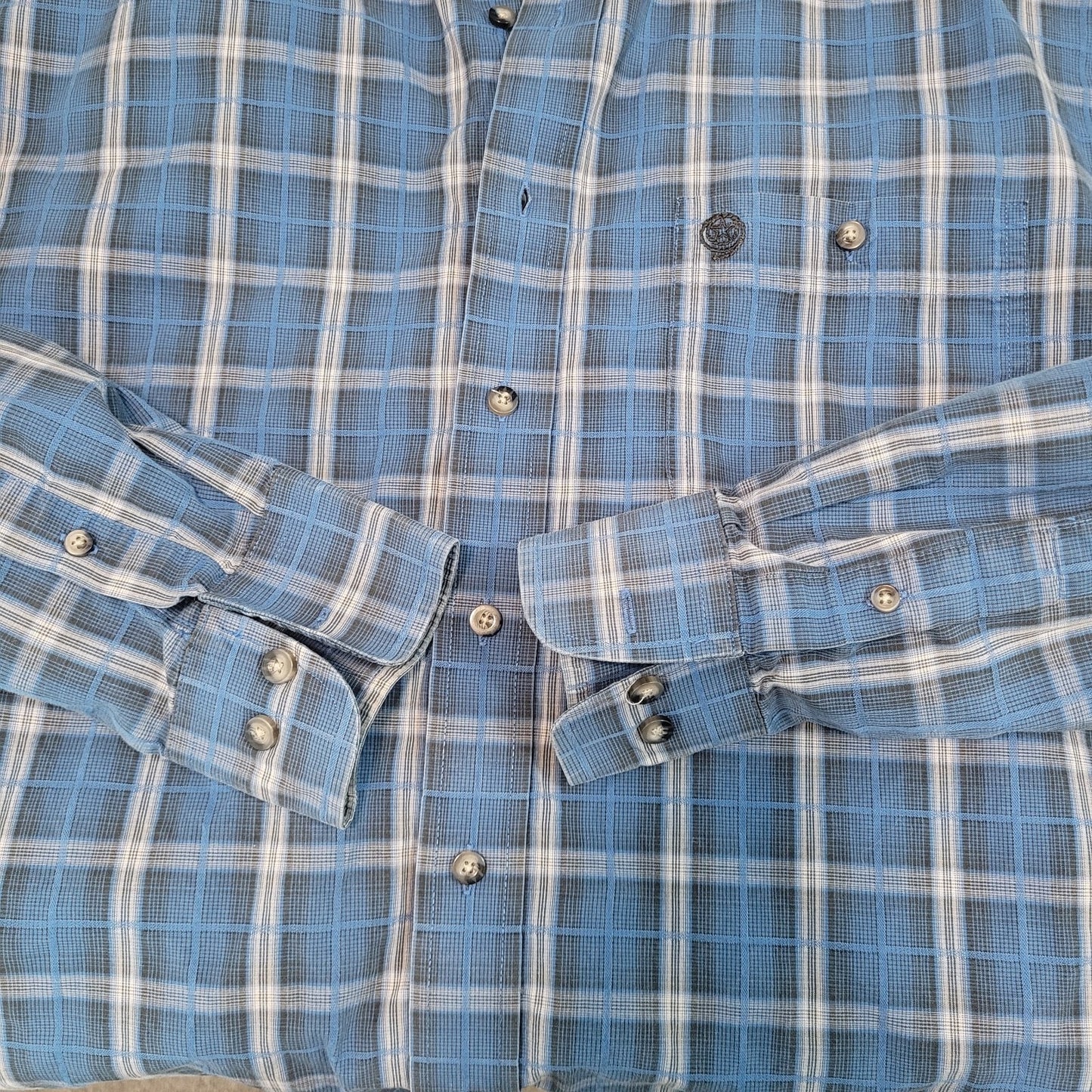 Wrangler George Straight Blue Plaid Cowboy Button Down Long Sleeve Shirt Size LT