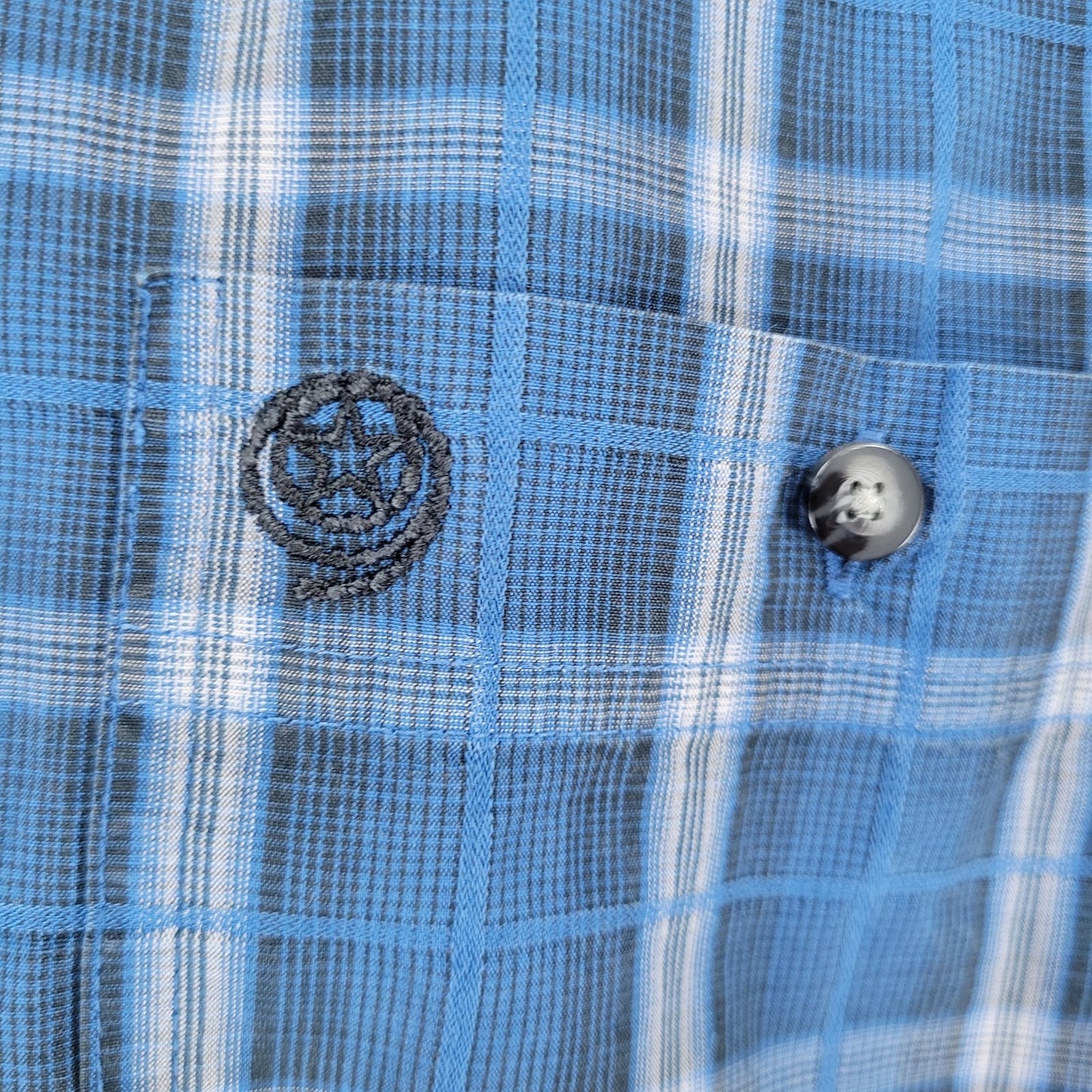 Wrangler George Straight Blue Plaid Cowboy Button Down Long Sleeve Shirt Size LT