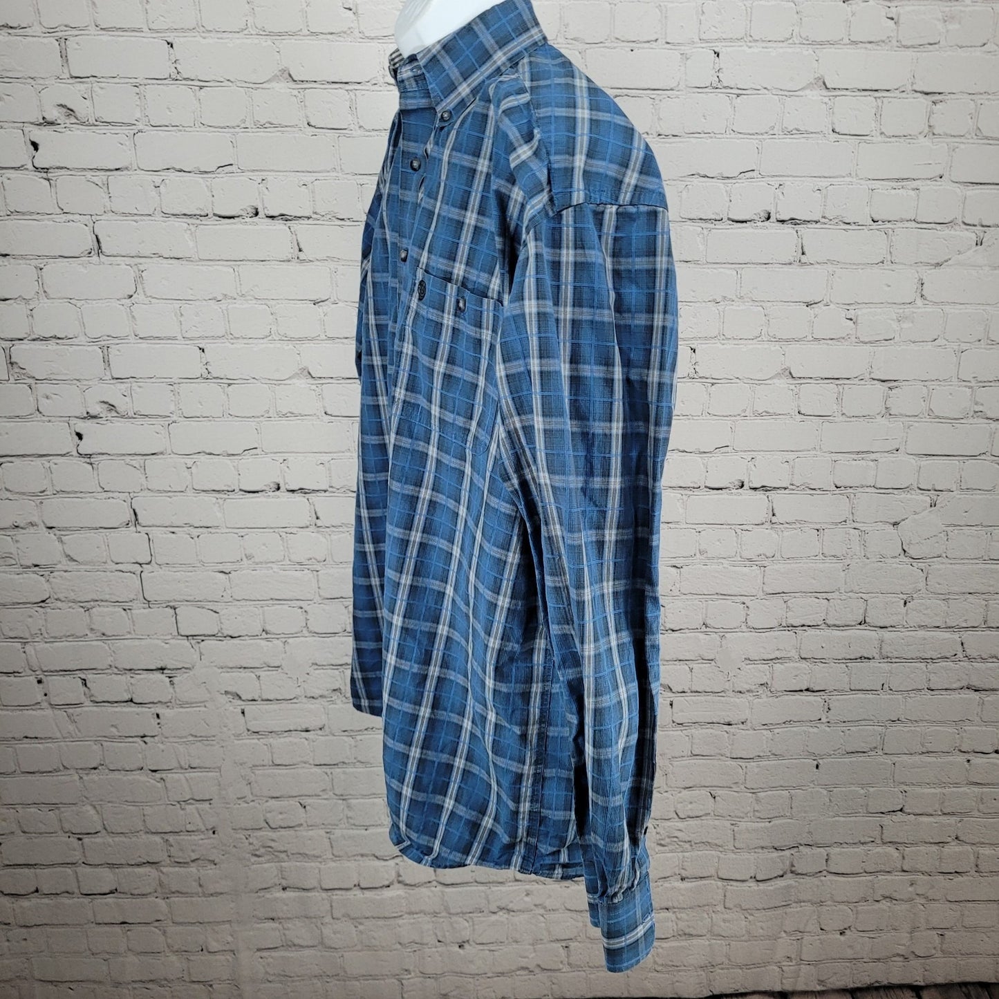 Wrangler George Straight Blue Plaid Cowboy Button Down Long Sleeve Shirt Size LT