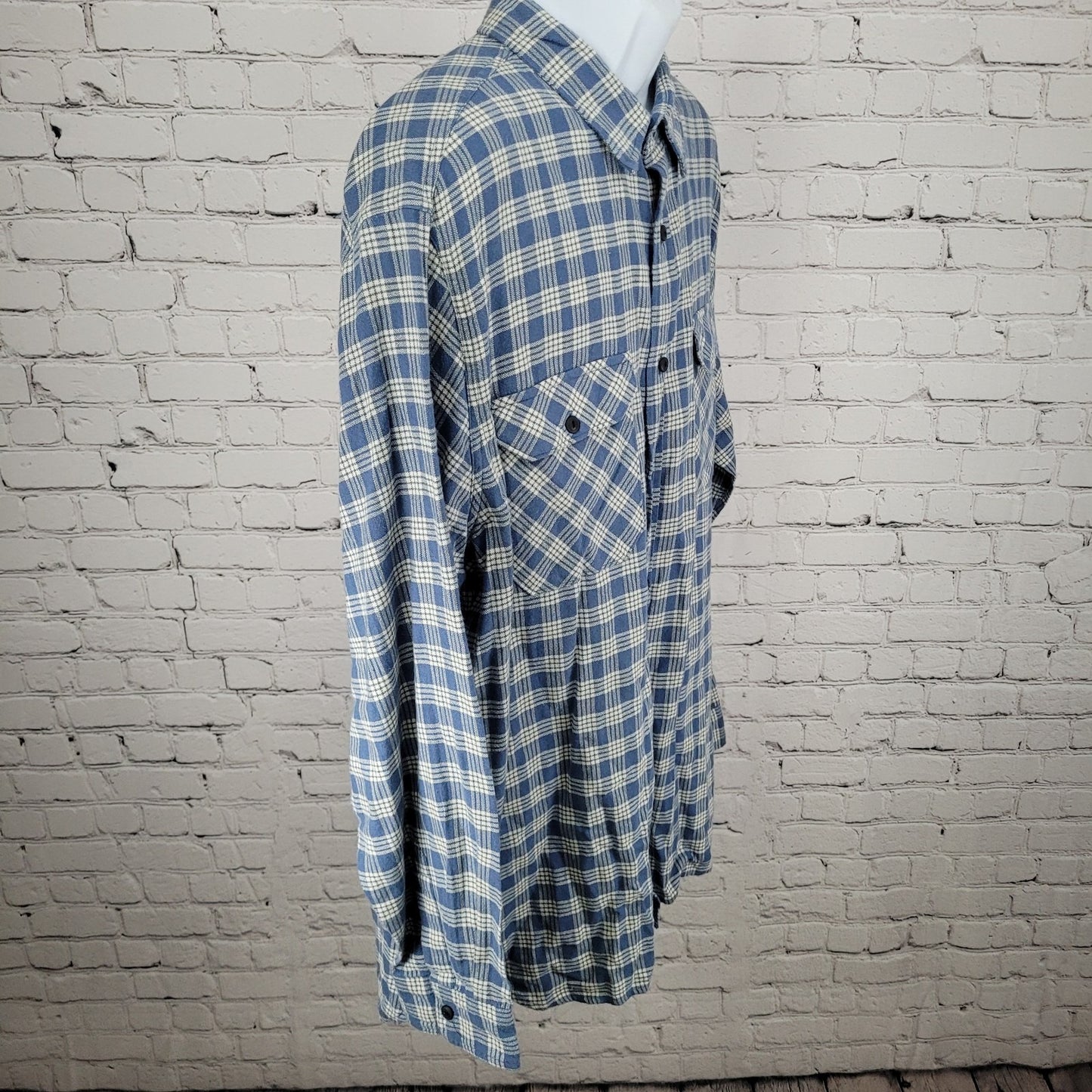 Polo Jeans Co Ralph Lauren Blue Check 100% Cotton Flannel Button Shirt Size XXL