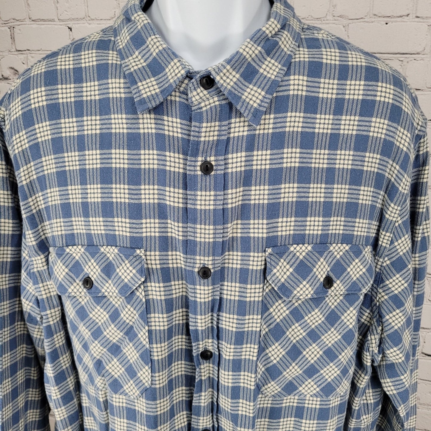 Polo Jeans Co Ralph Lauren Blue Check 100% Cotton Flannel Button Shirt Size XXL
