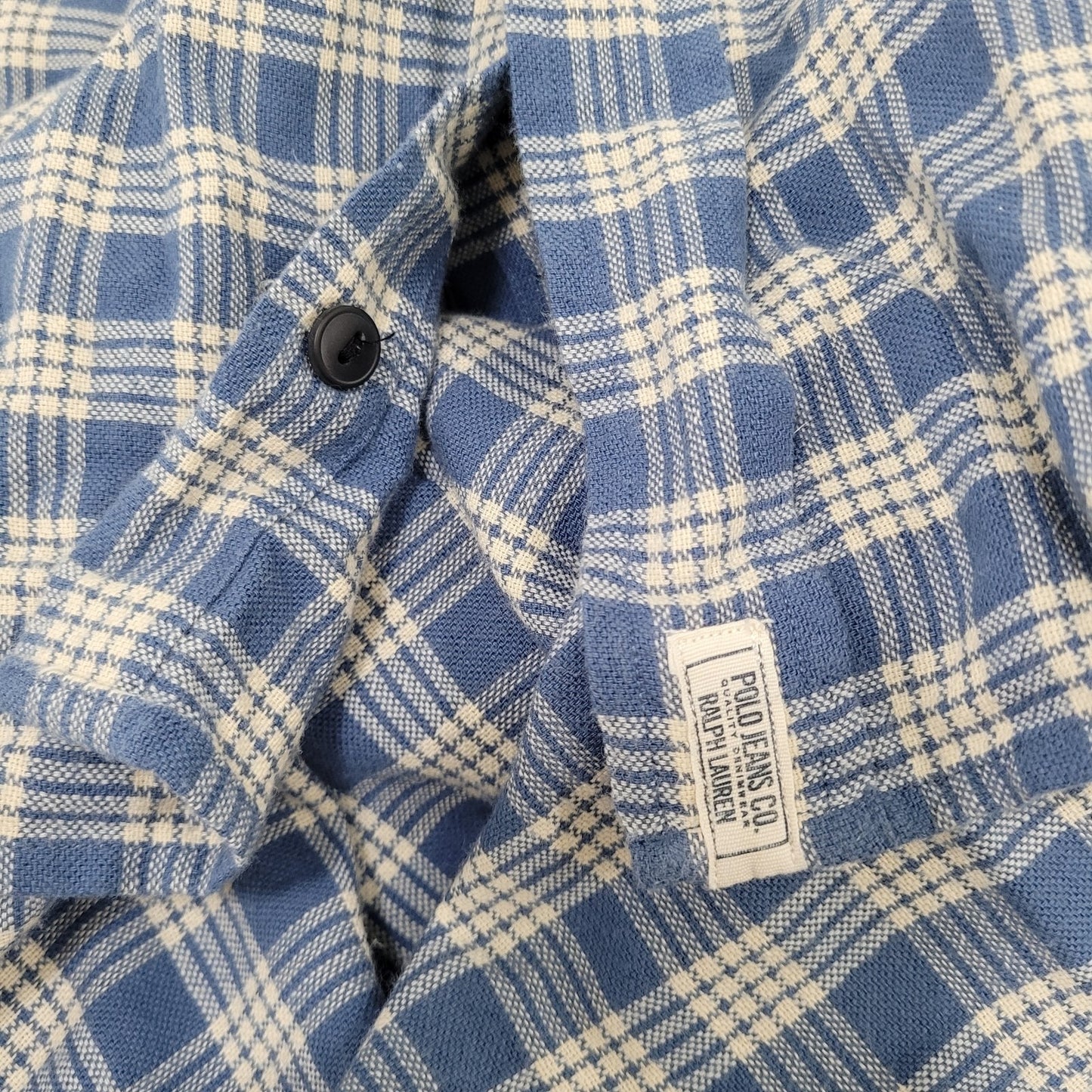 Polo Jeans Co Ralph Lauren Blue Check 100% Cotton Flannel Button Shirt Size XXL
