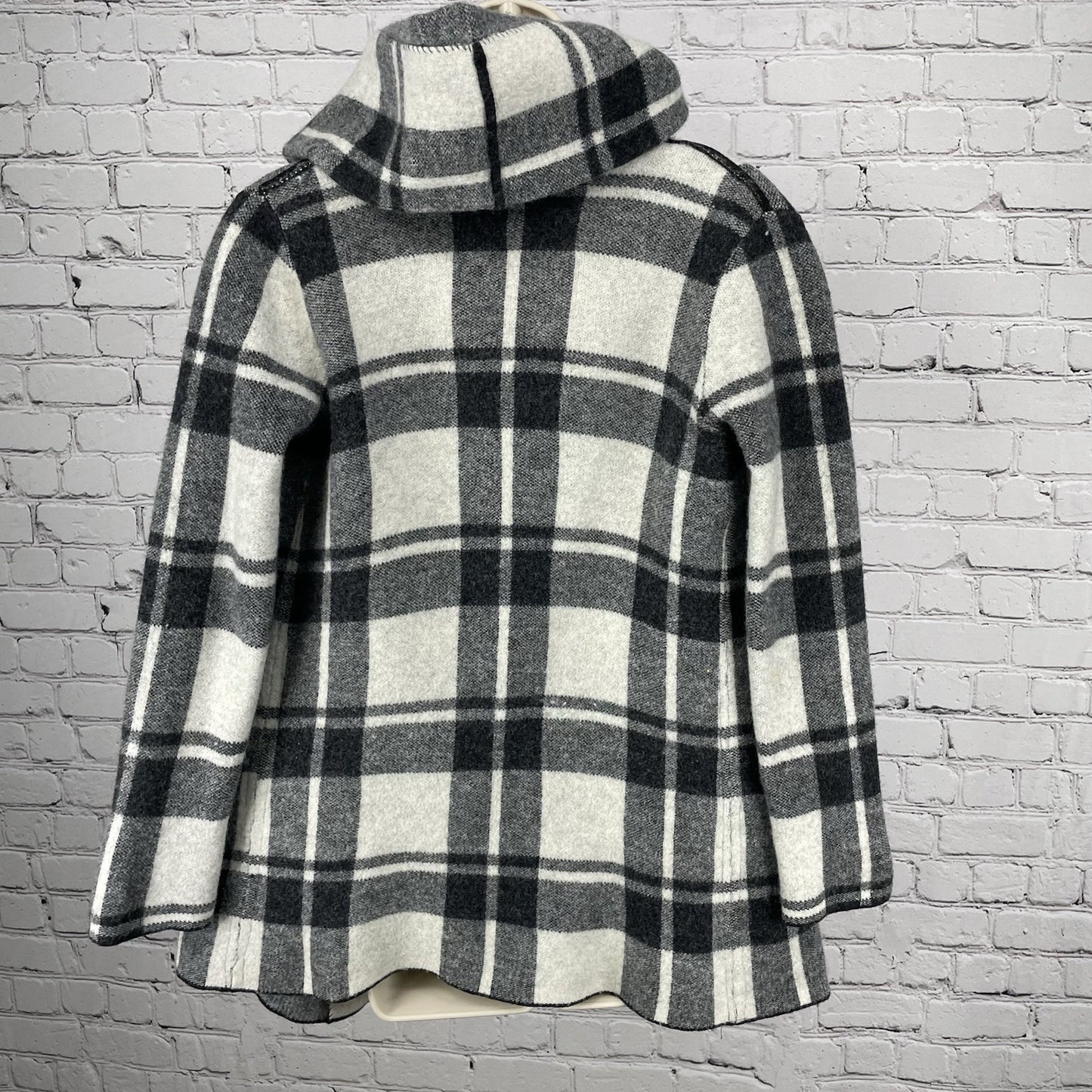 Field Flower Anthropologie Grey Plaid 100% Wool Open Jacket Pockets Size XS