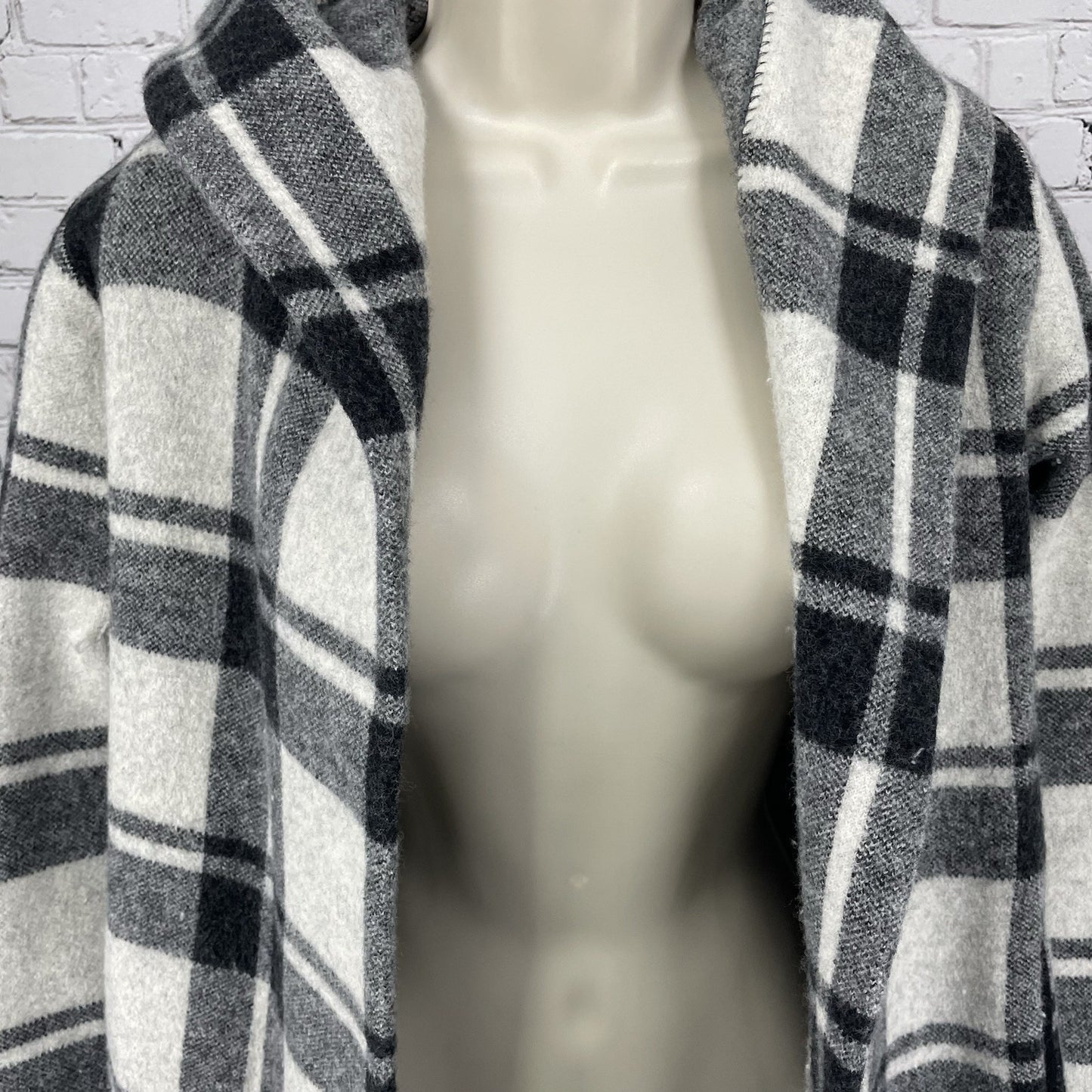 Field Flower Anthropologie Grey Plaid 100% Wool Open Jacket Pockets Size XS