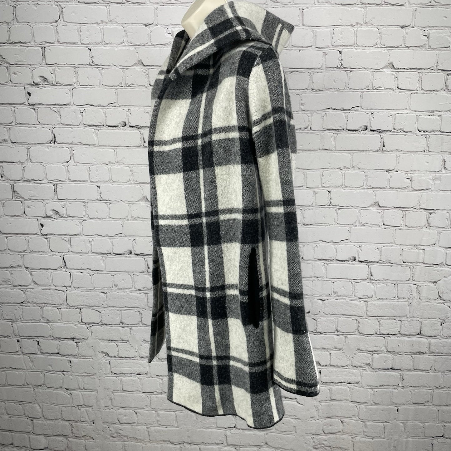 Field Flower Anthropologie Grey Plaid 100% Wool Open Jacket Pockets Size XS