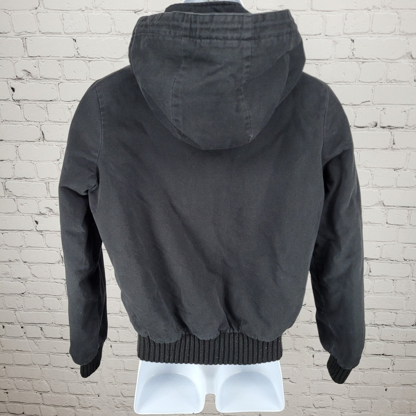 Burton Black Cotton Twill Hooded Sherpa Fleece Lined Full Zip & Snap Jacket S