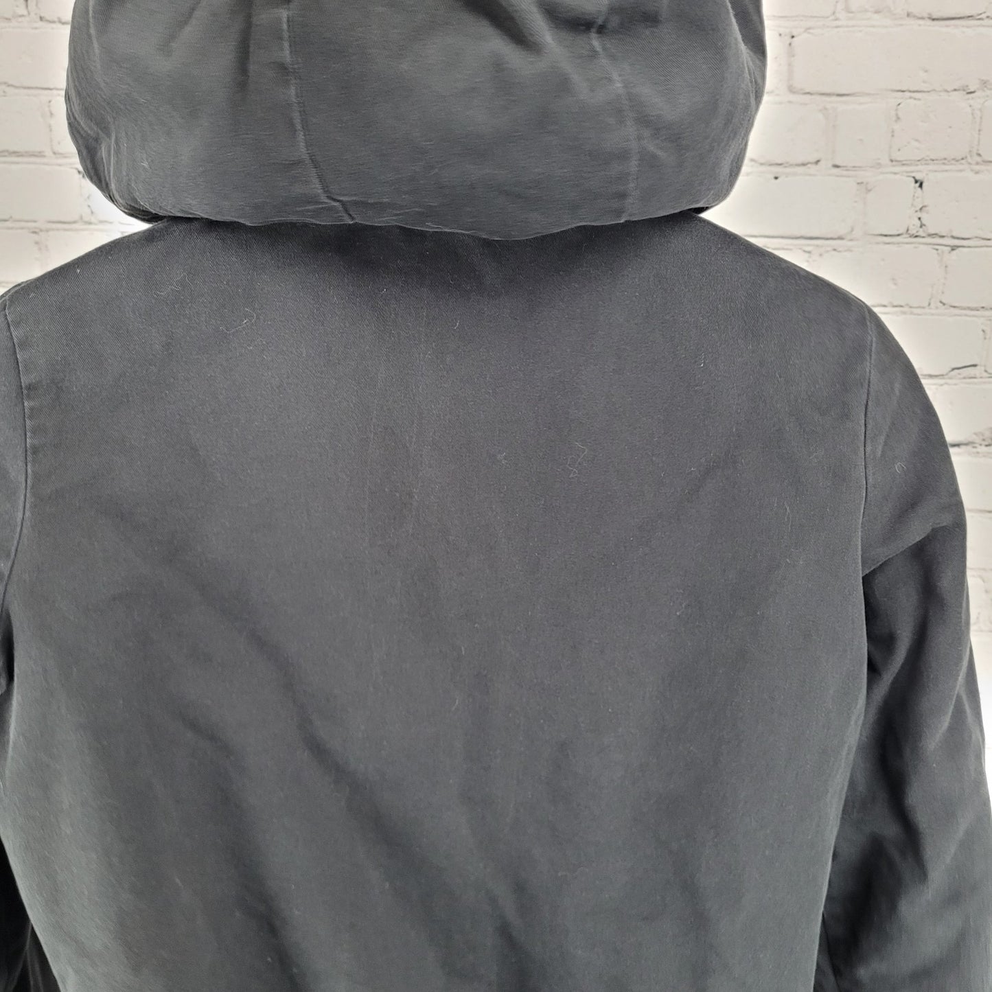 Burton Black Cotton Twill Hooded Sherpa Fleece Lined Full Zip & Snap Jacket S