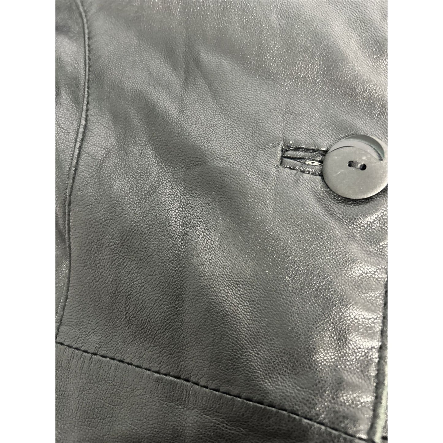 Accents By Comint Solid Black Button Up Genuine Leather Biker Jacket Women’s M