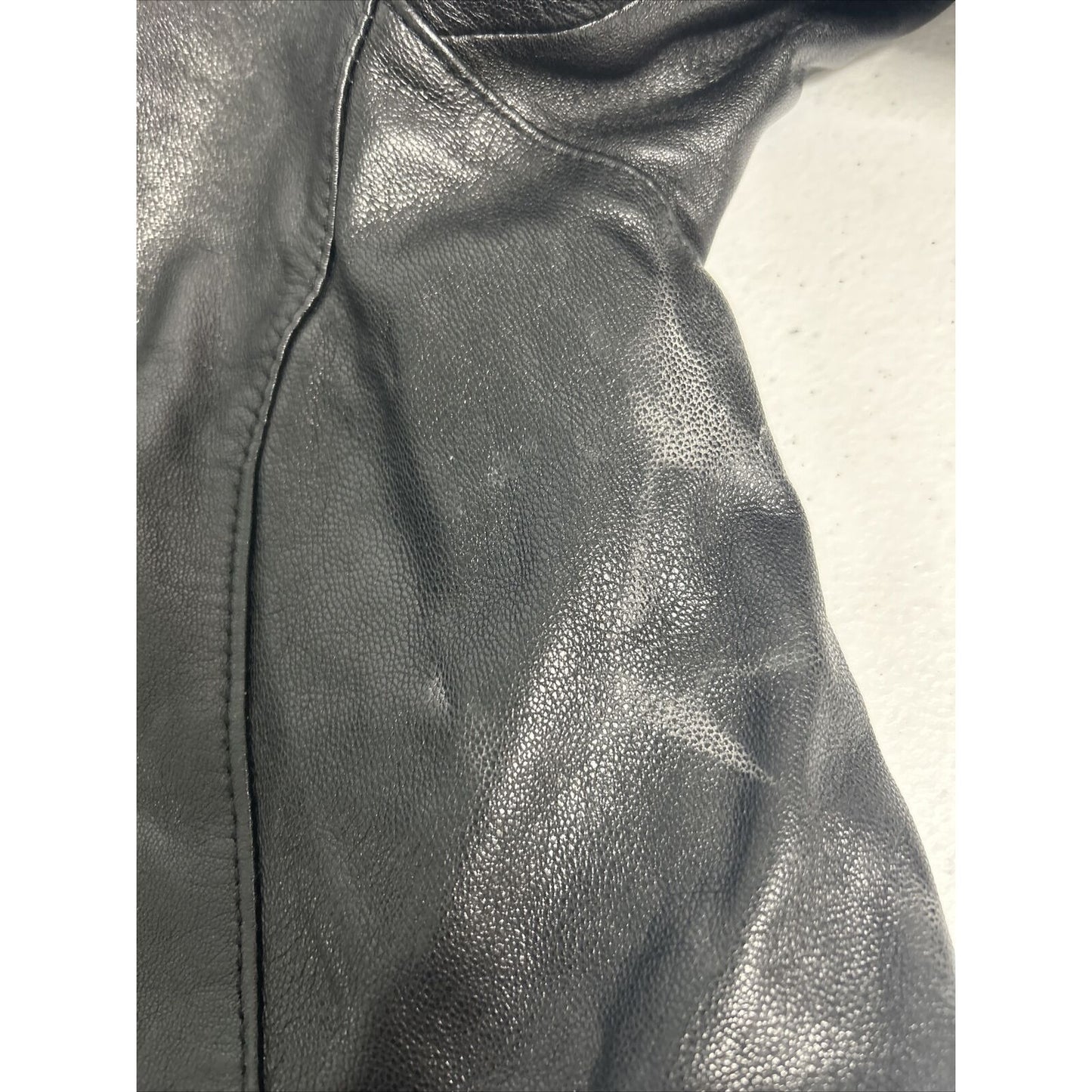 Accents By Comint Solid Black Button Up Genuine Leather Biker Jacket Women’s M