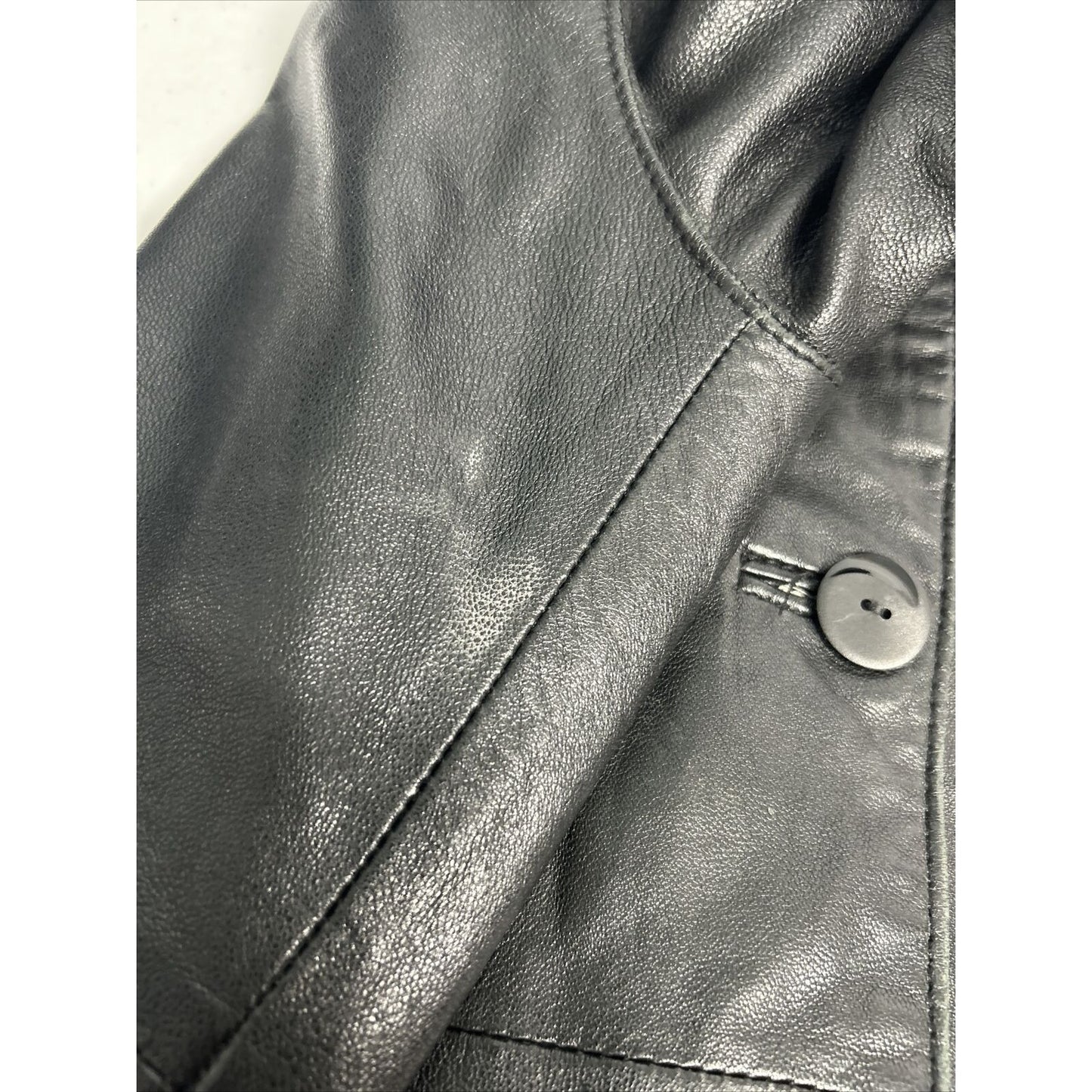 Accents By Comint Solid Black Button Up Genuine Leather Biker Jacket Women’s M