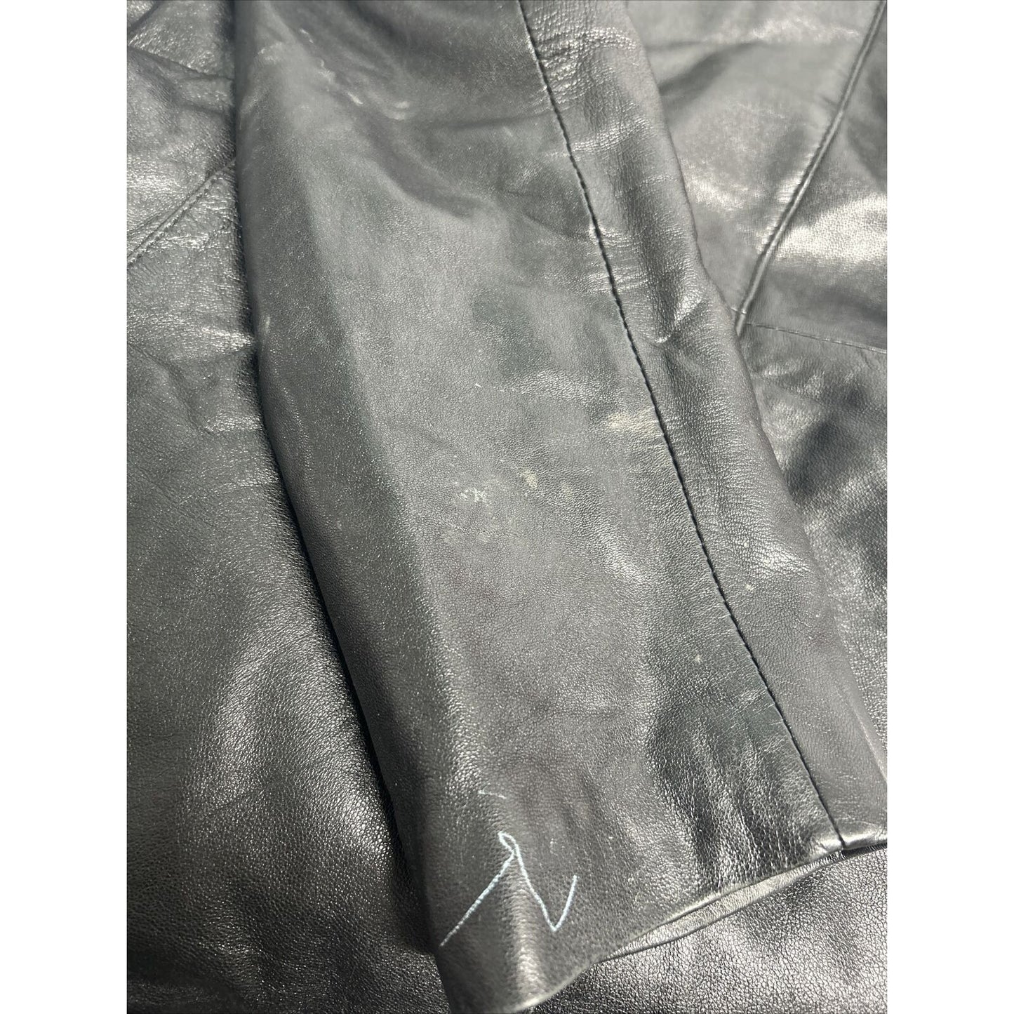 Accents By Comint Solid Black Button Up Genuine Leather Biker Jacket Women’s M