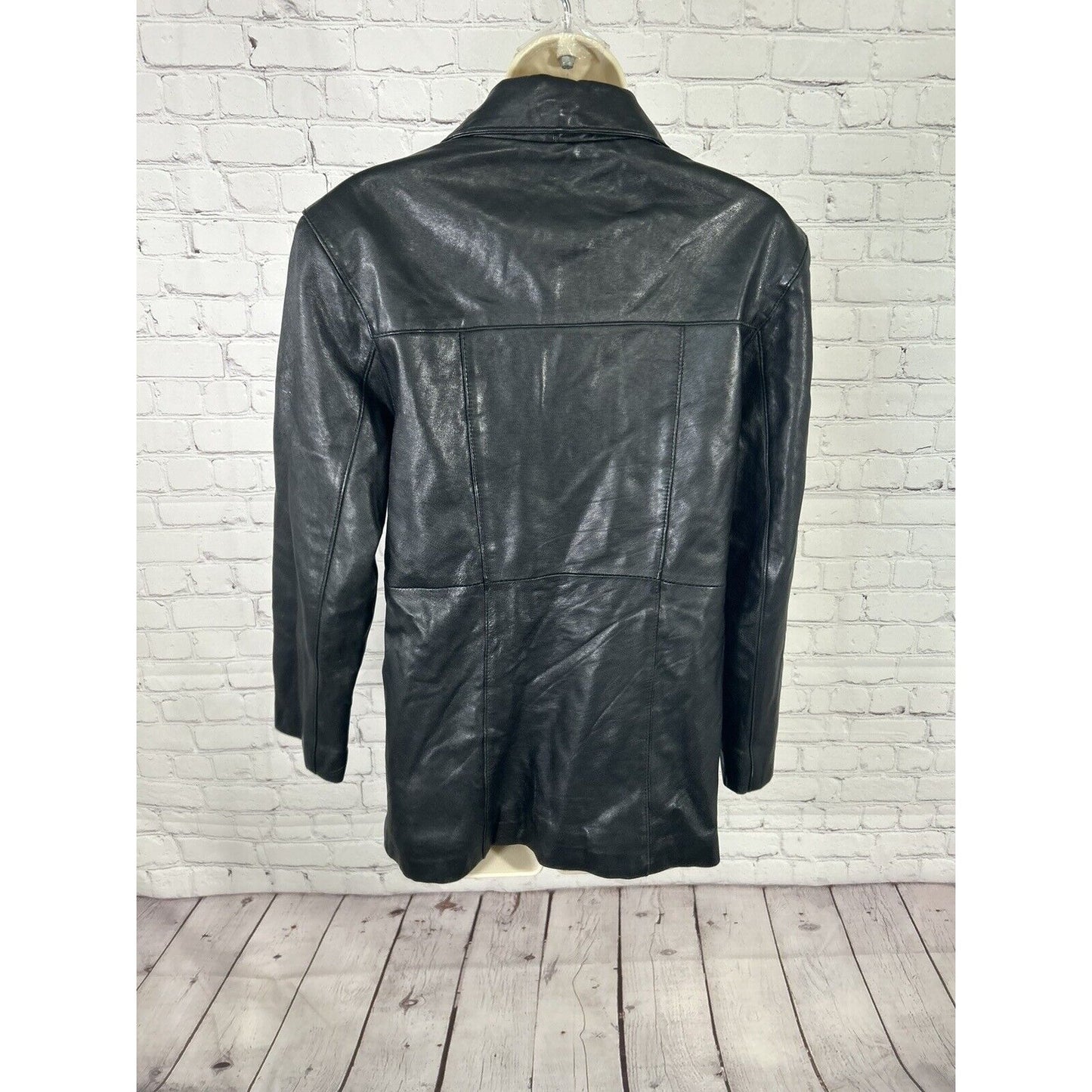 Accents By Comint Solid Black Button Up Genuine Leather Biker Jacket Women’s M