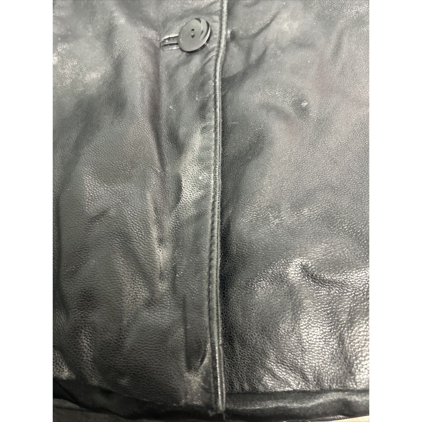 Accents By Comint Solid Black Button Up Genuine Leather Biker Jacket Women’s M