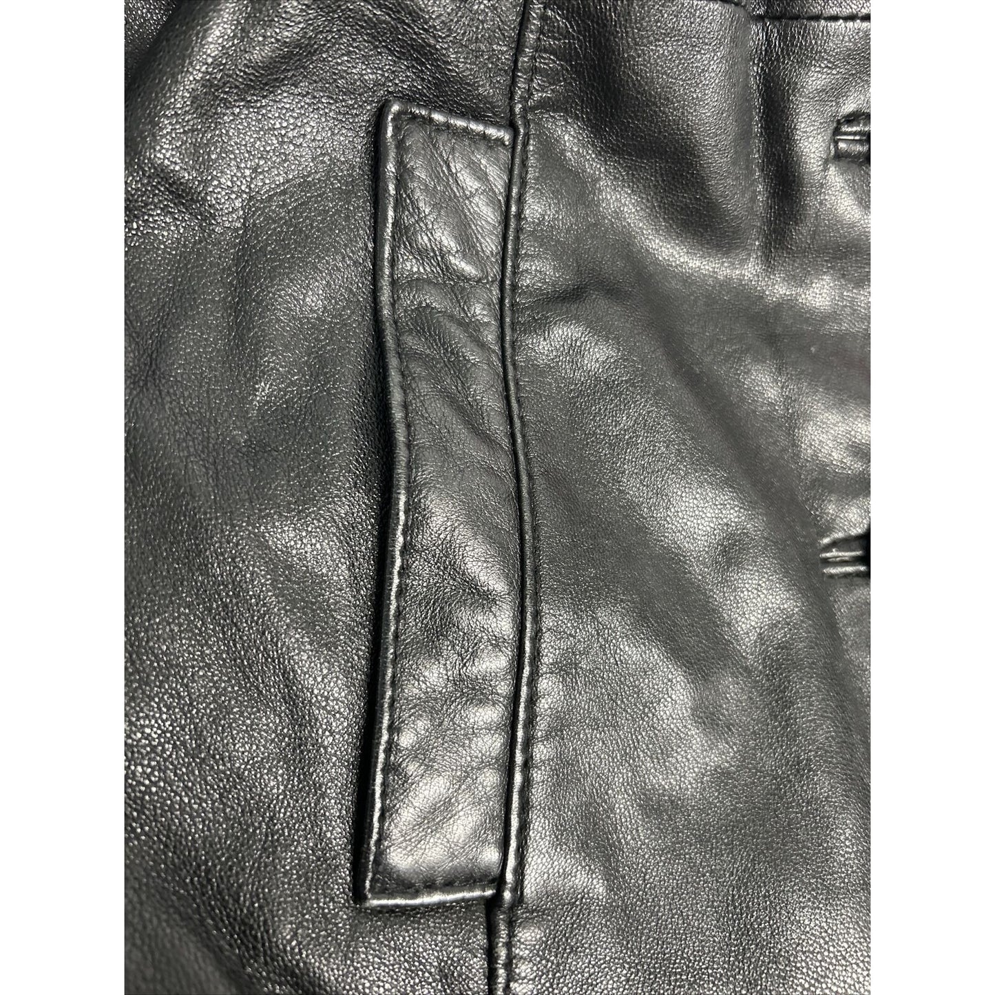 Accents By Comint Solid Black Button Up Genuine Leather Biker Jacket Women’s M
