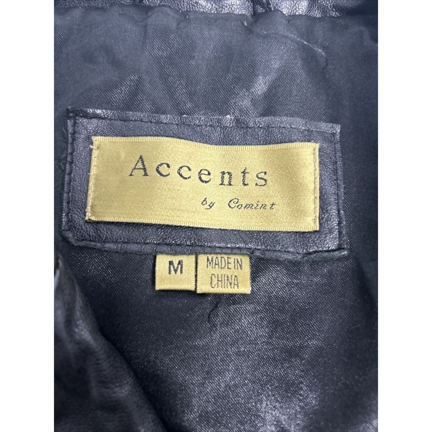 Accents By Comint Solid Black Button Up Genuine Leather Biker Jacket Women’s M