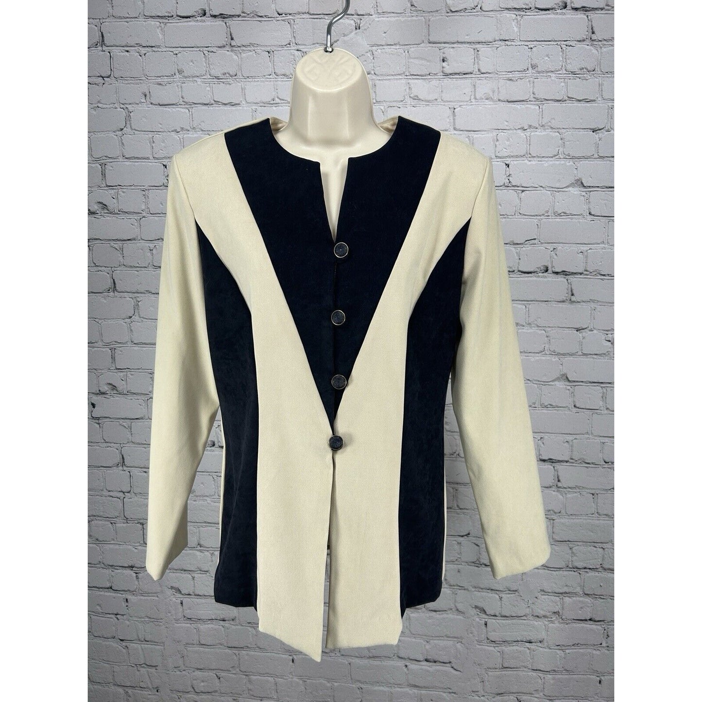VTG Sheri Martin New York Beige Black Button Up Overcoat Women’s Size 10