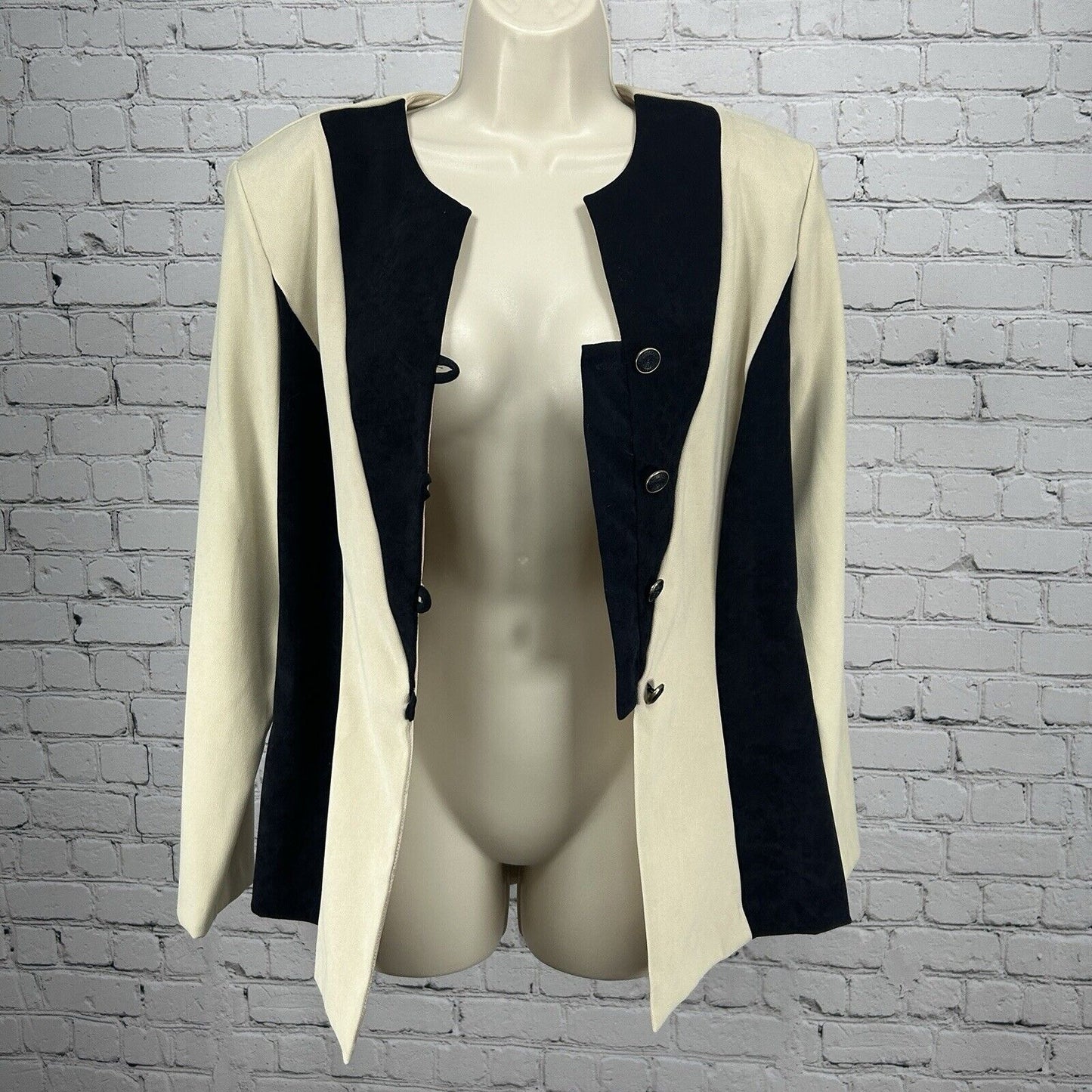 VTG Sheri Martin New York Beige Black Button Up Overcoat Women’s Size 10