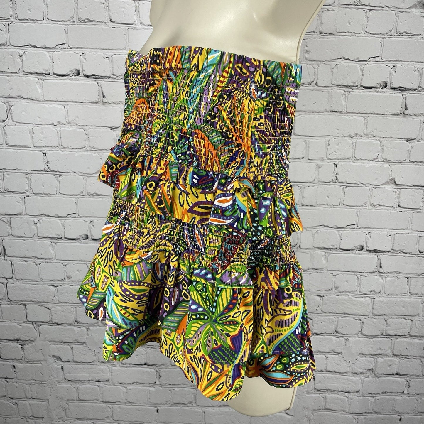 NWD Truly 4 You Colorful Leaf Print Smocked Ruffle Strapless Top Size Large L