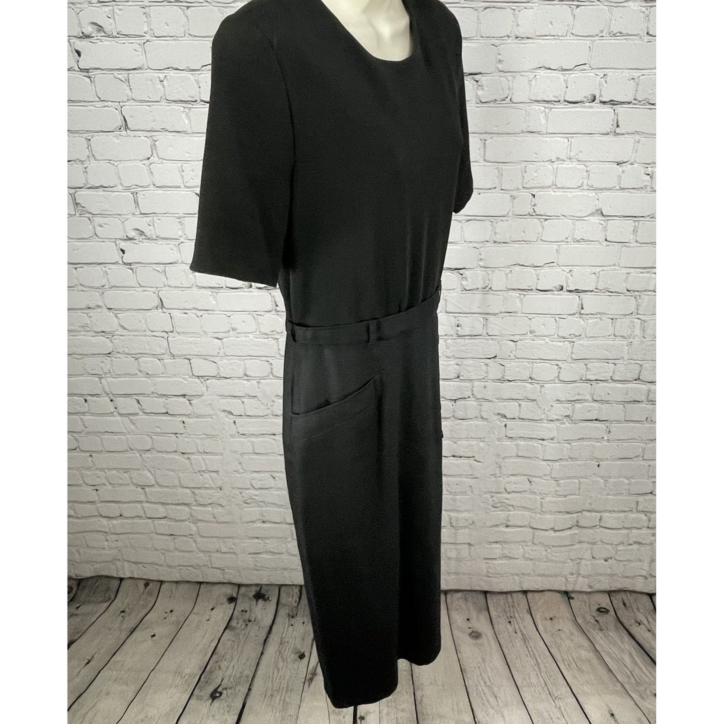 David Warren Black Linen Blend Buttoned Lined Zipped Sheath Midi Dress Size 10