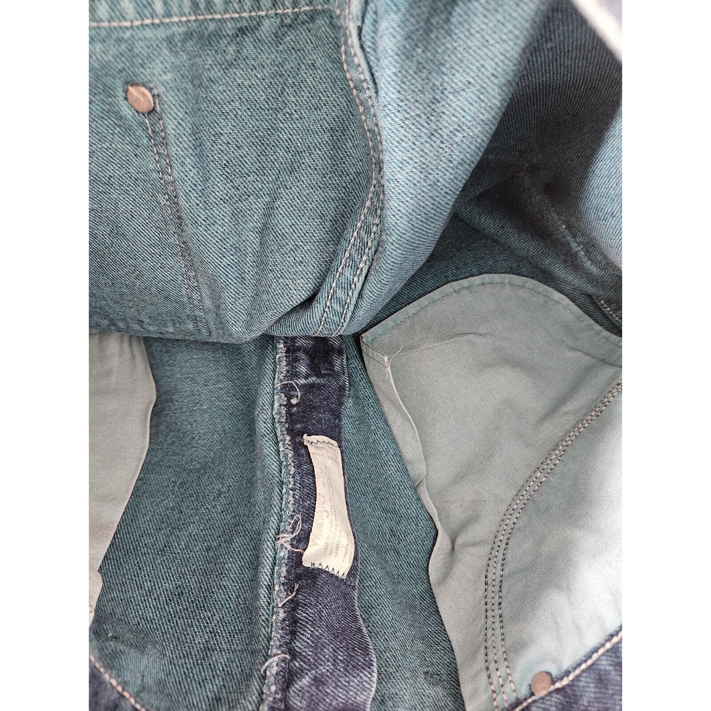 VTG Wrangler Made In USA Blue Green Hand Dyed Straight Leg Jeans Size 36 X 32