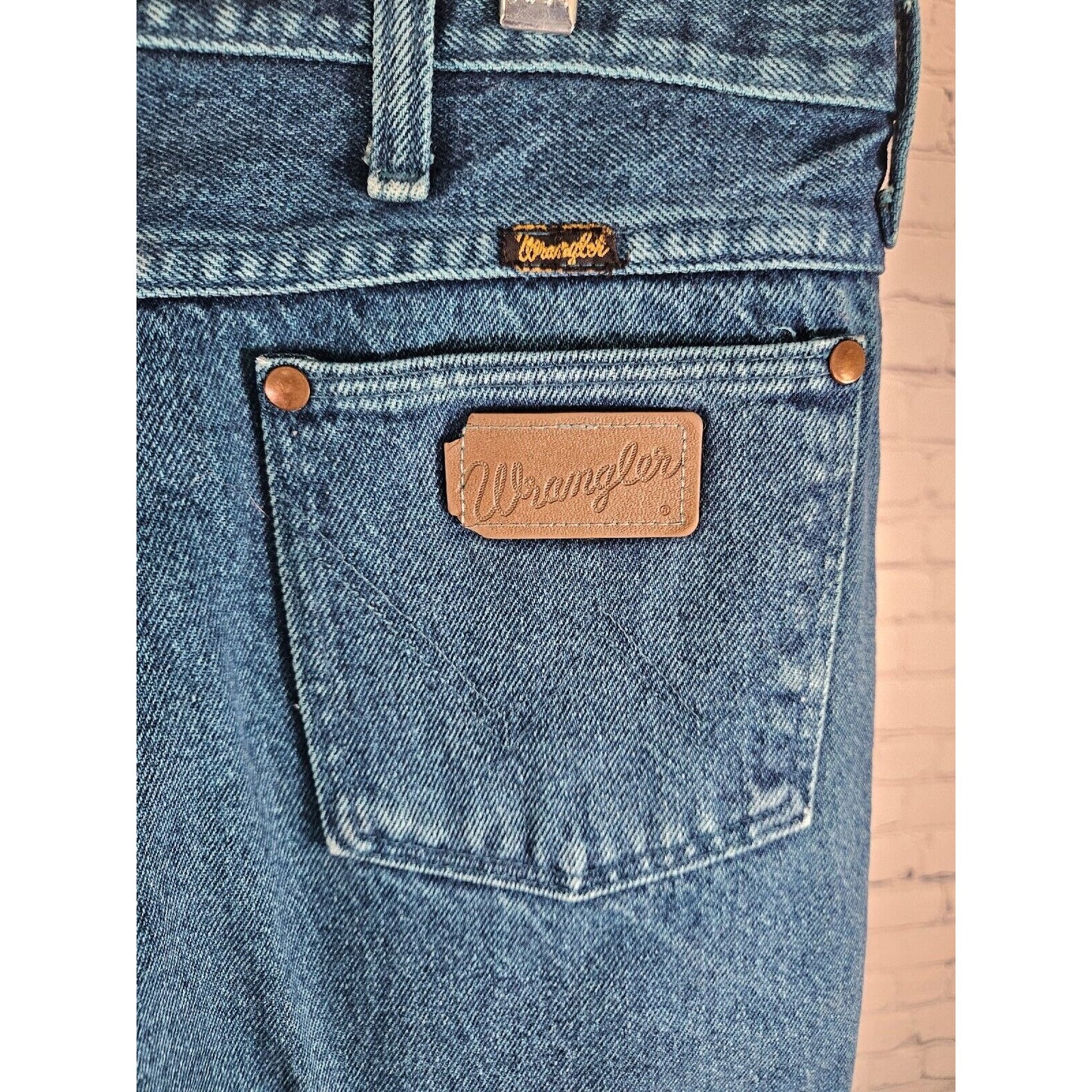 VTG Wrangler Made In USA Blue Green Hand Dyed Straight Leg Jeans Size 36 X 32