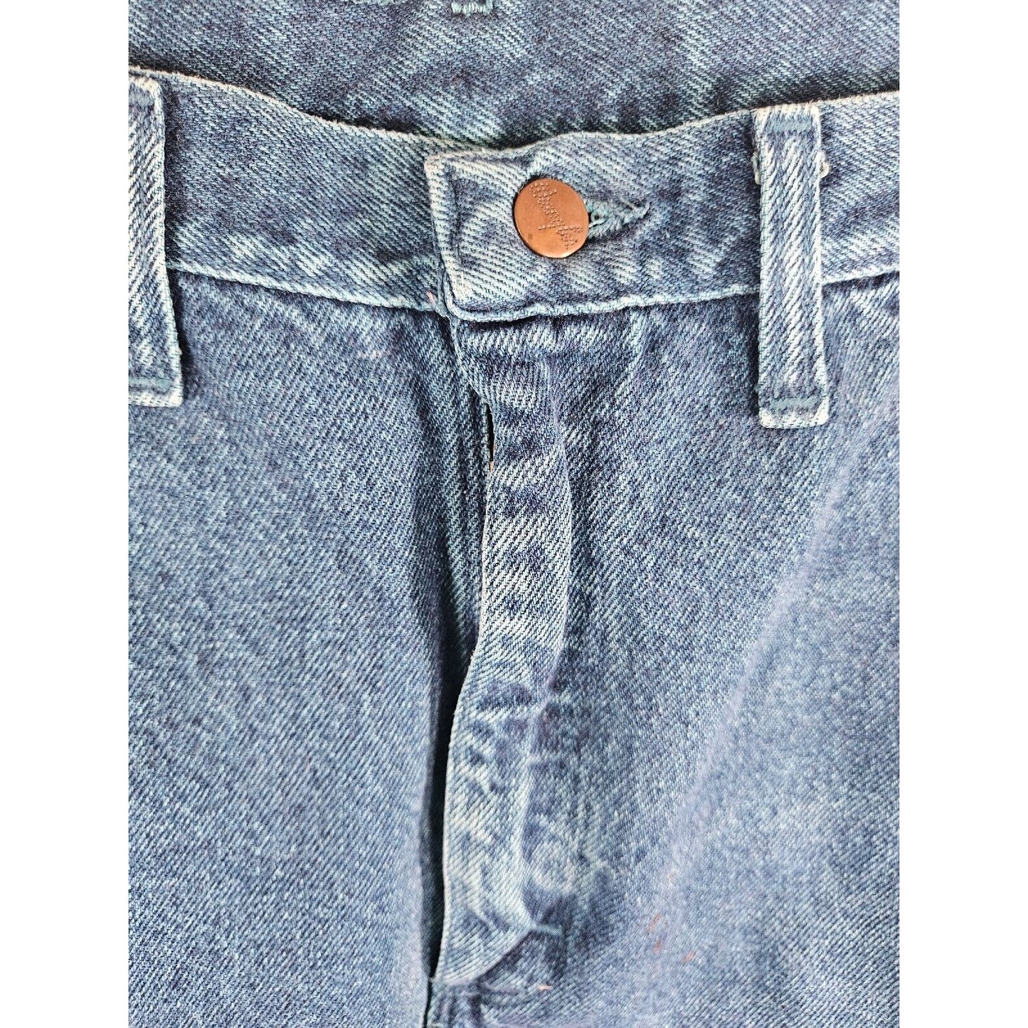 VTG Wrangler Made In USA Blue Green Hand Dyed Straight Leg Jeans Size 36 X 32
