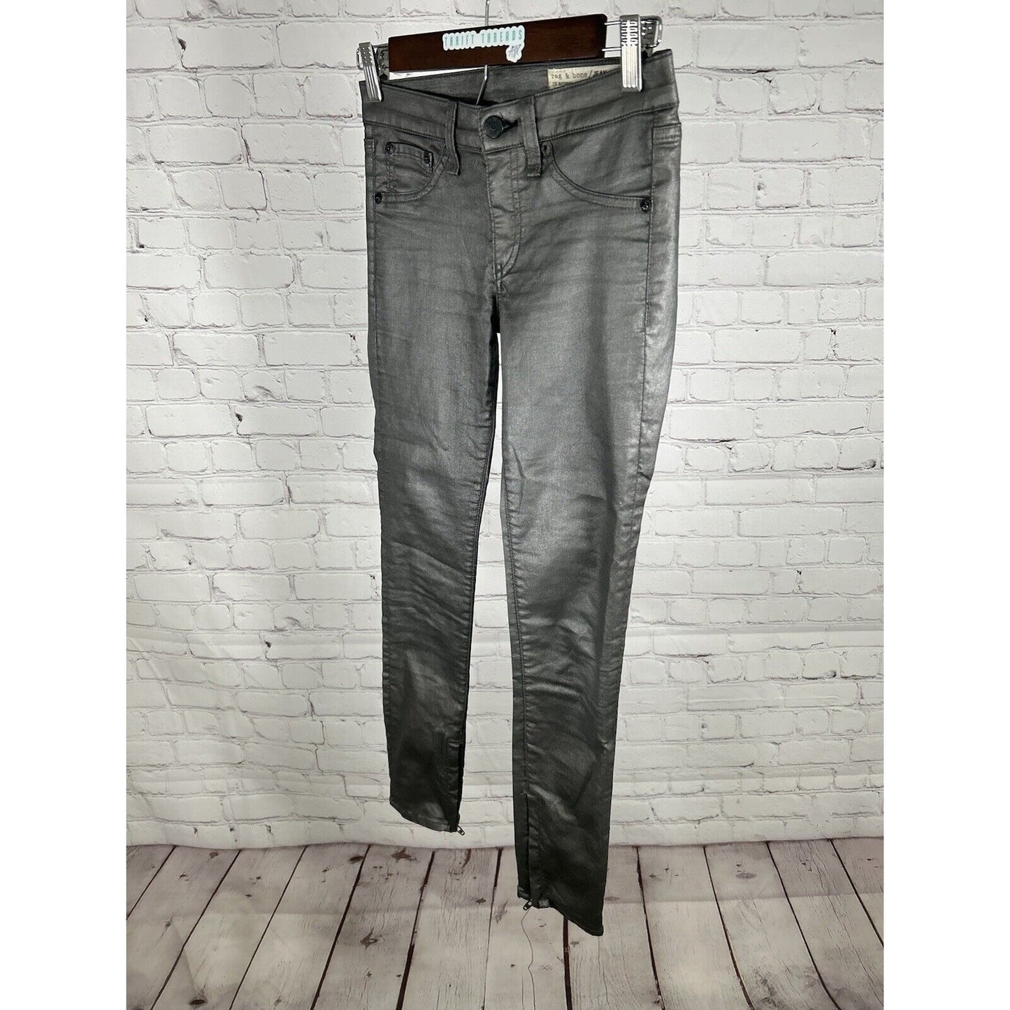 Rag & Bone For Intermix Pewter Vegan Leather Ankle Zipper Capri Pants (25x26.5)