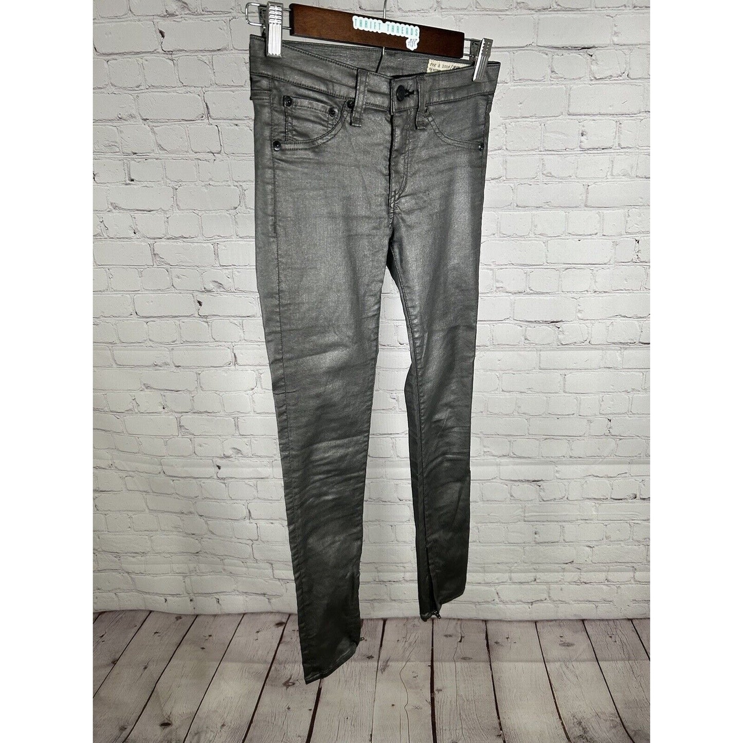 Rag & Bone For Intermix Pewter Vegan Leather Ankle Zipper Capri Pants (25x26.5)