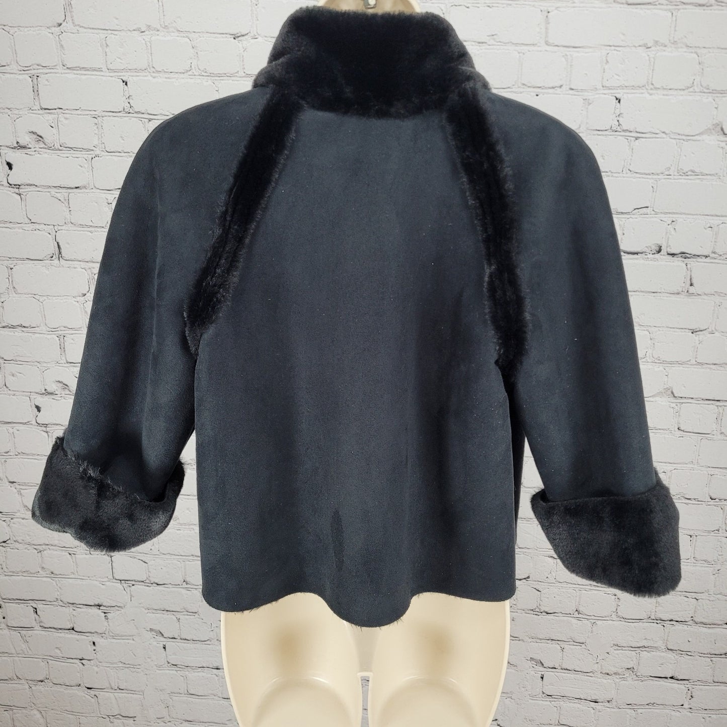 Drew Black Faux Vegan Suede Soft Fur Lined Crop Jacket USA Made Size Small S