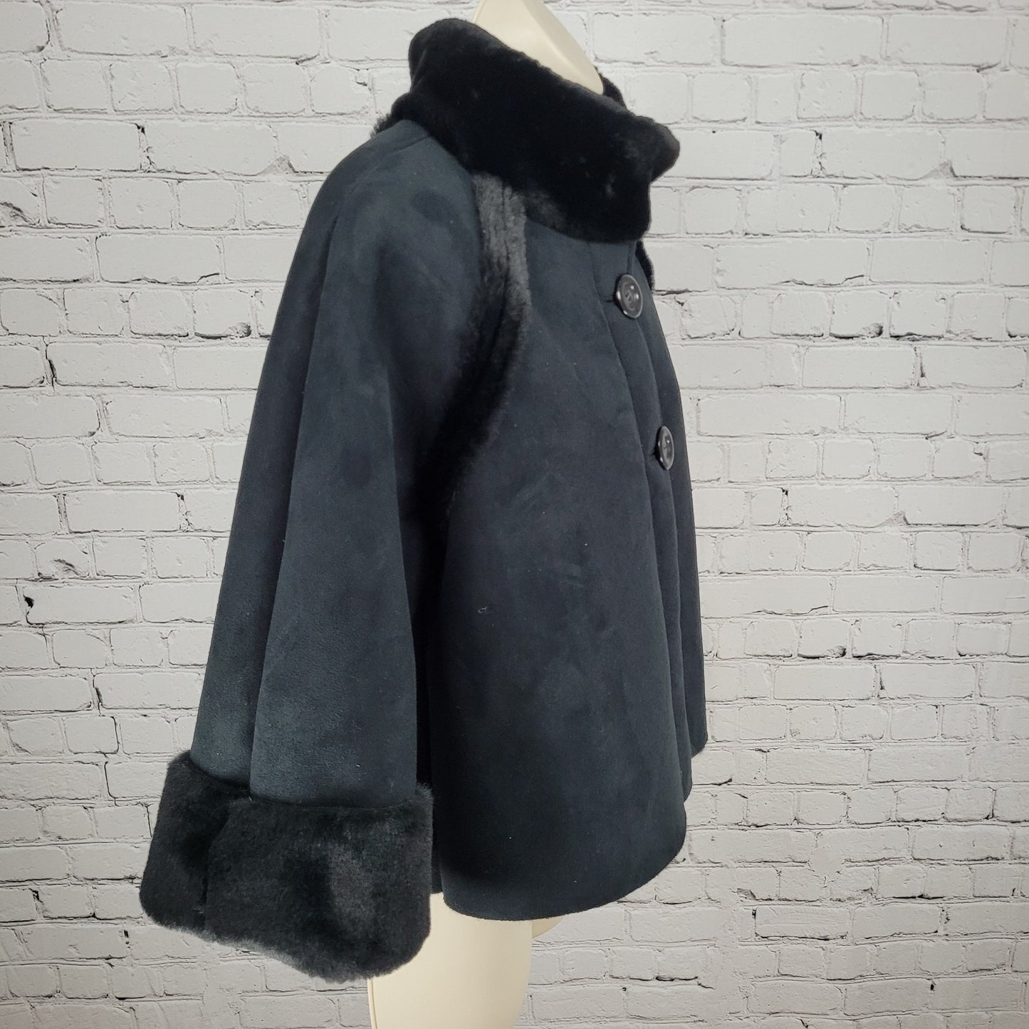 Drew Black Faux Vegan Suede Soft Fur Lined Crop Jacket USA Made Size Small S