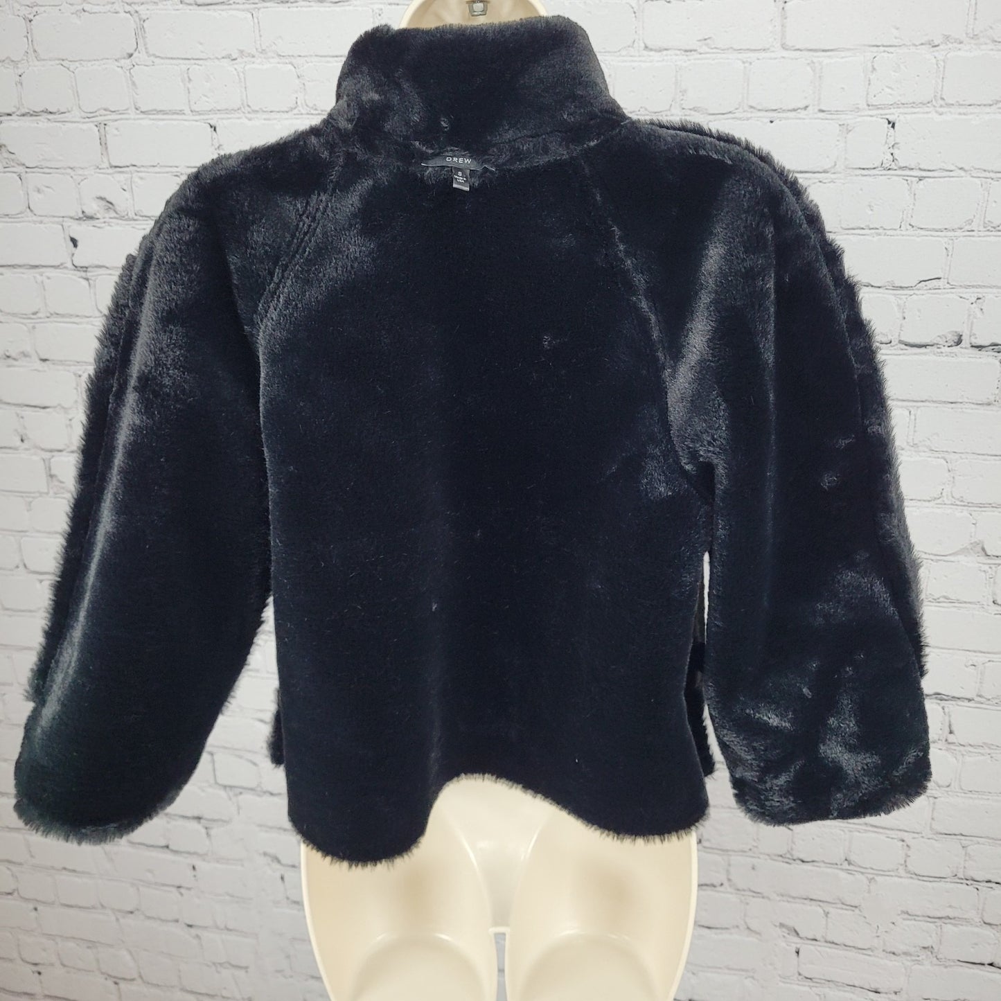 Drew Black Faux Vegan Suede Soft Fur Lined Crop Jacket USA Made Size Small S
