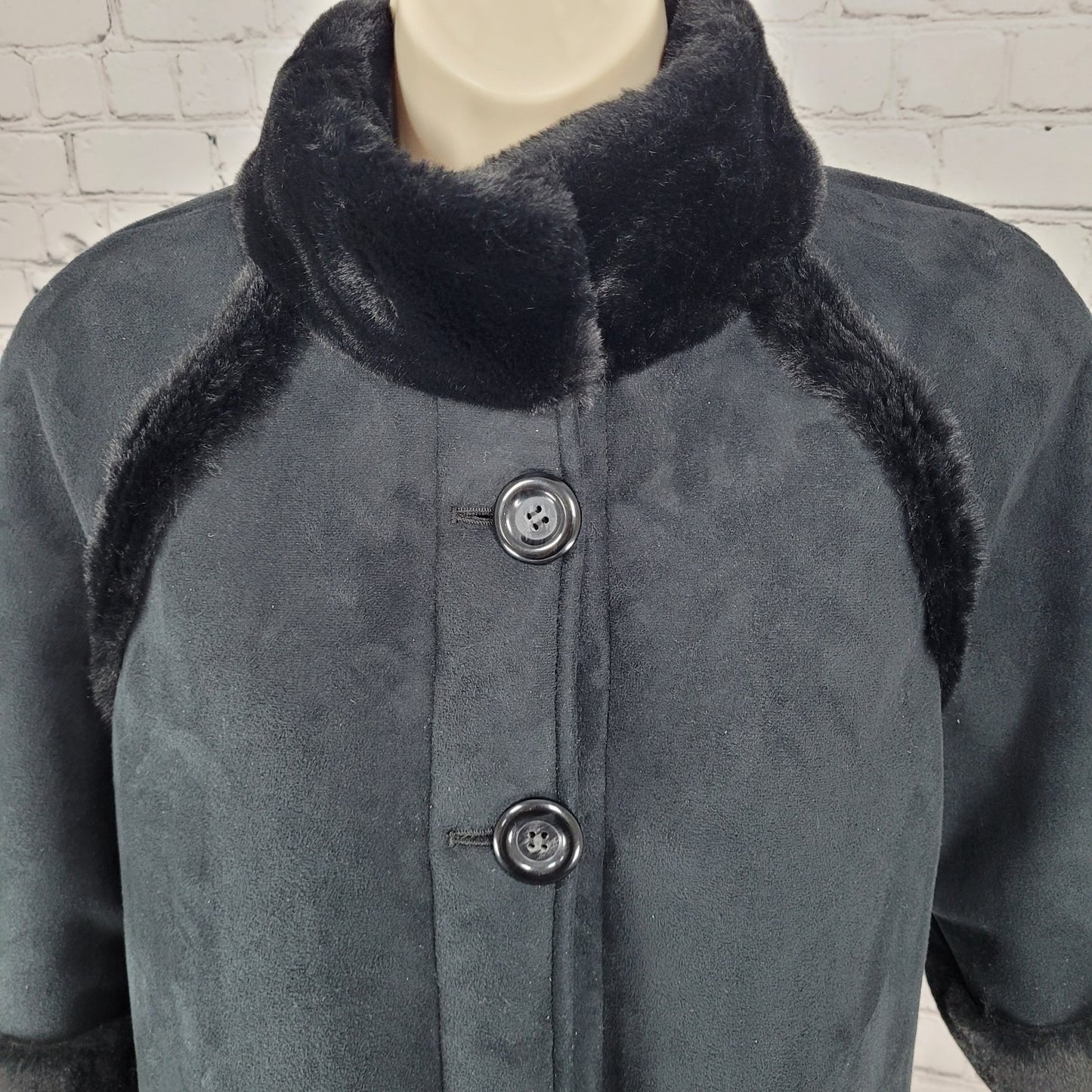 Drew Black Faux Vegan Suede Soft Fur Lined Crop Jacket USA Made Size Small S
